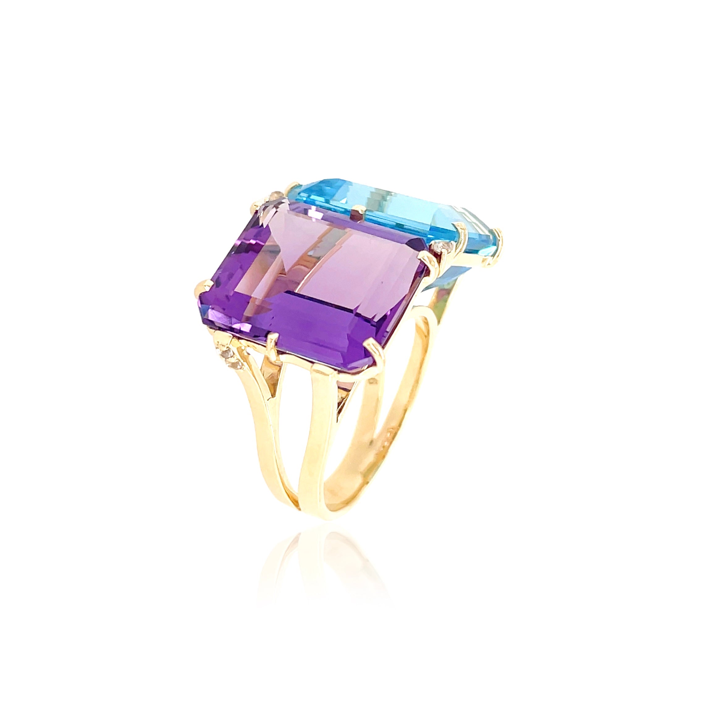 COLUNA Ring (1156) - Blue Topaz, Amethyst  / YG