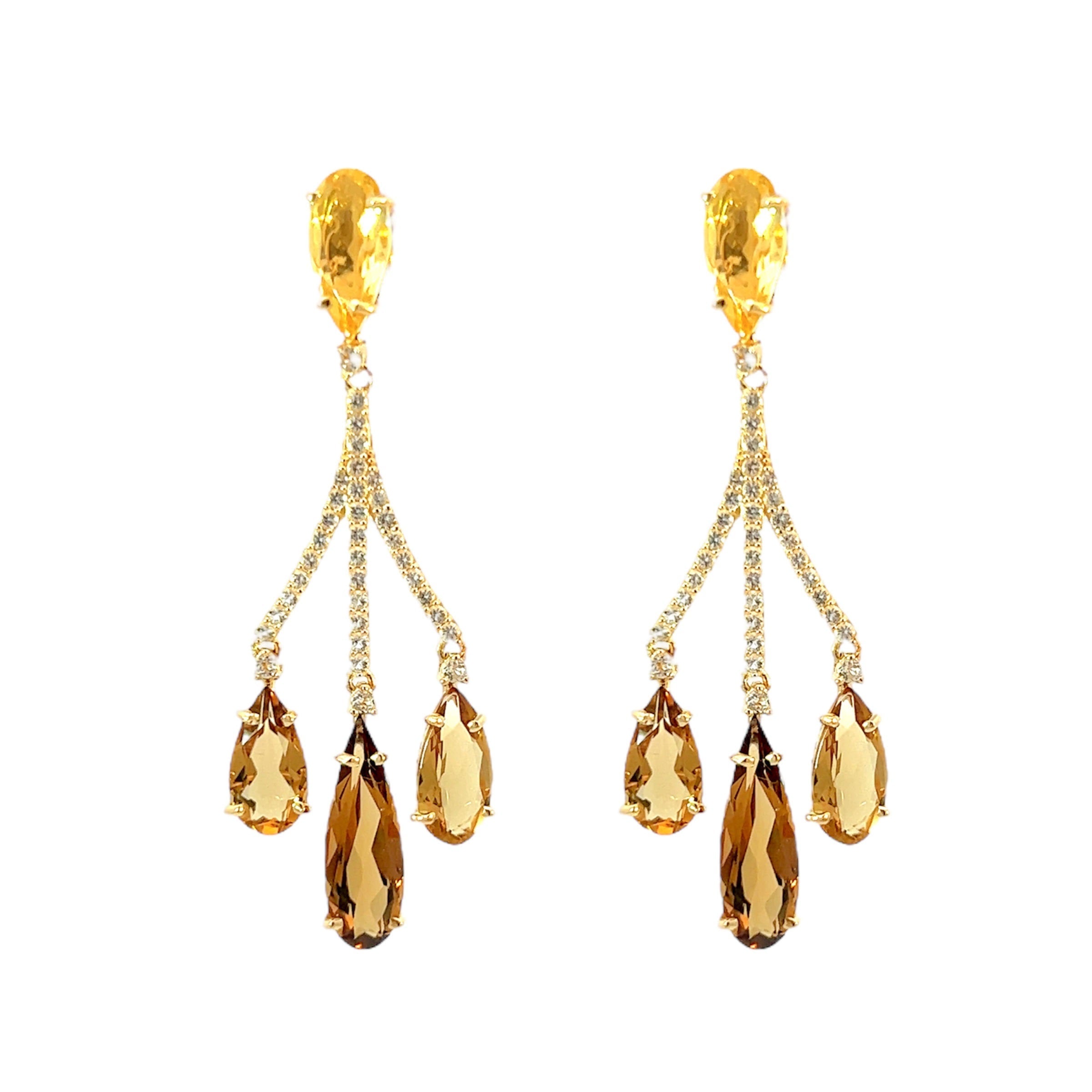 VILLA RICA Earrings (1213) - Champagne Citrine, Whisky Citrine, Yellow Light Citrine / YG