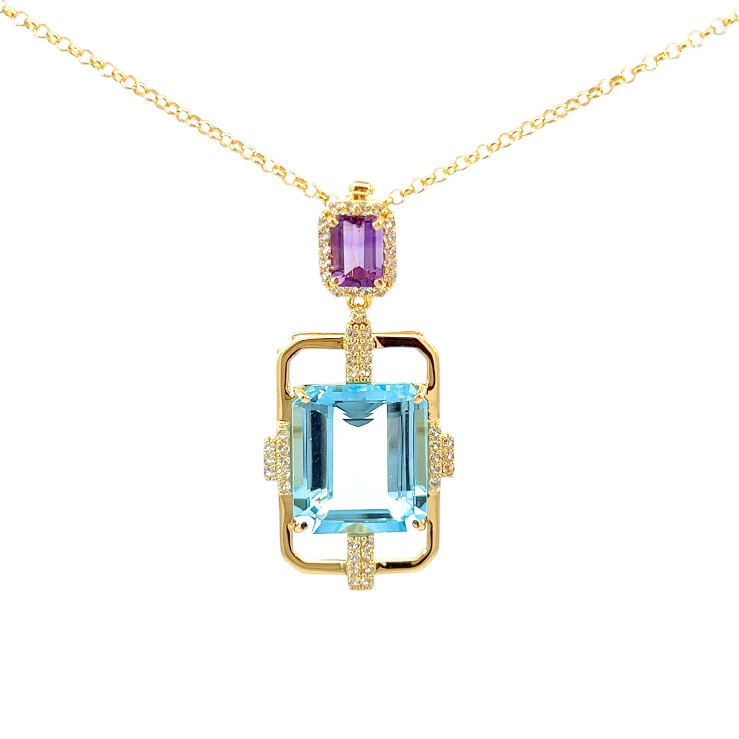 ECLCTIC Necklace (1247) - Amethyst, Blue Topaz  / YG