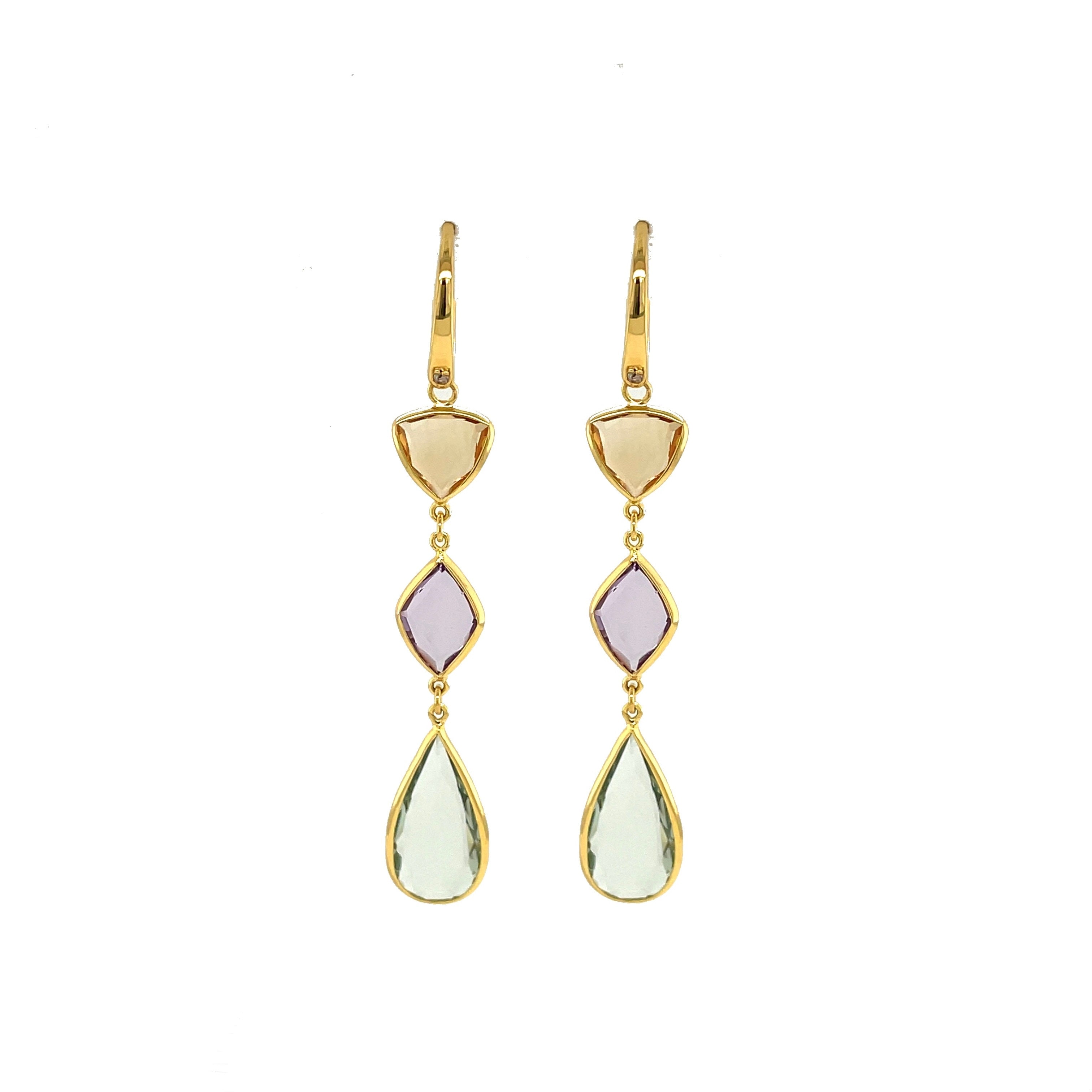 Classic Earrings (1316) - Pink Amethyst, Yellow Light Citrine, Praziolite / YG