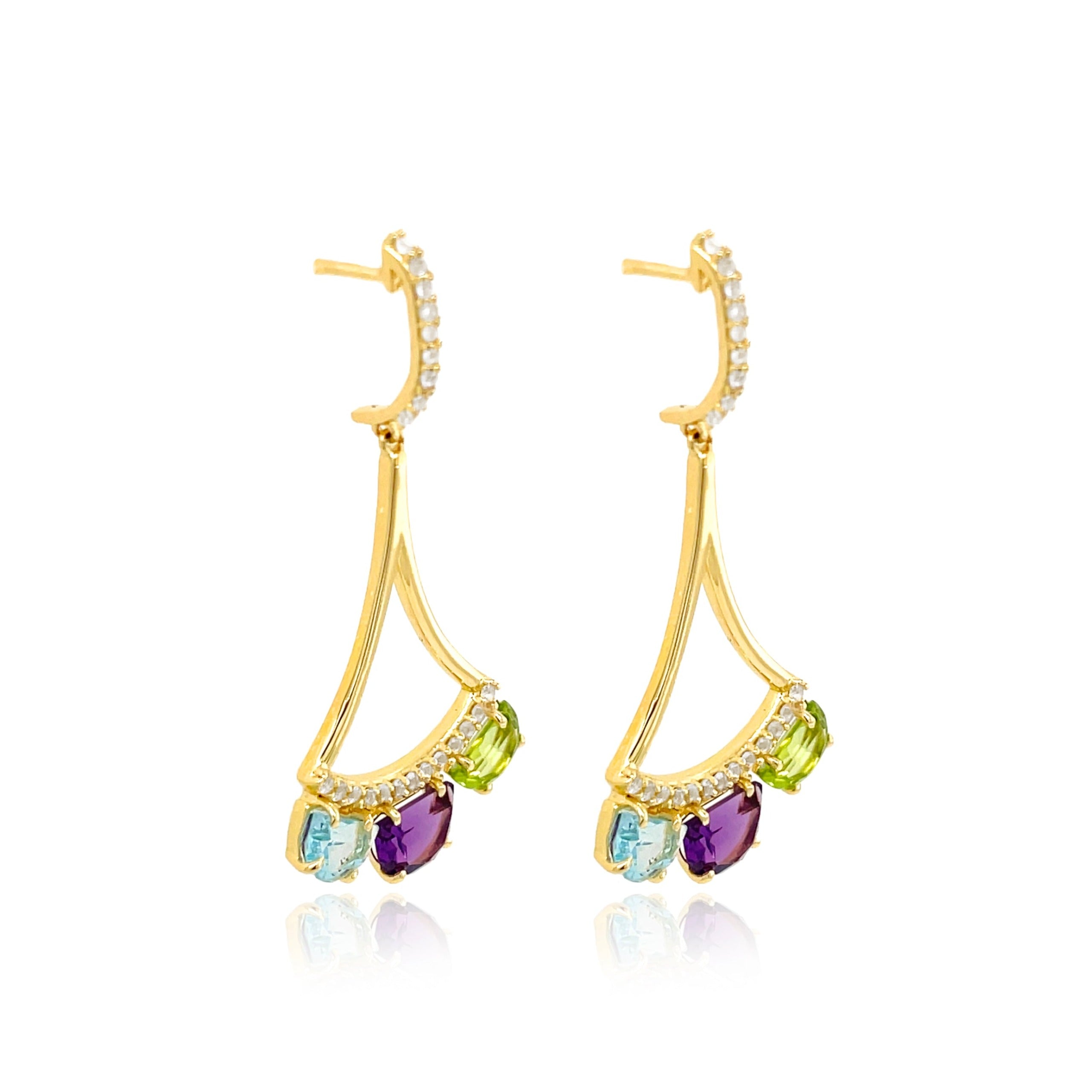 PENDULUM Earrings (1322) - Amethyst, Blue Topaz, Peridot / YG