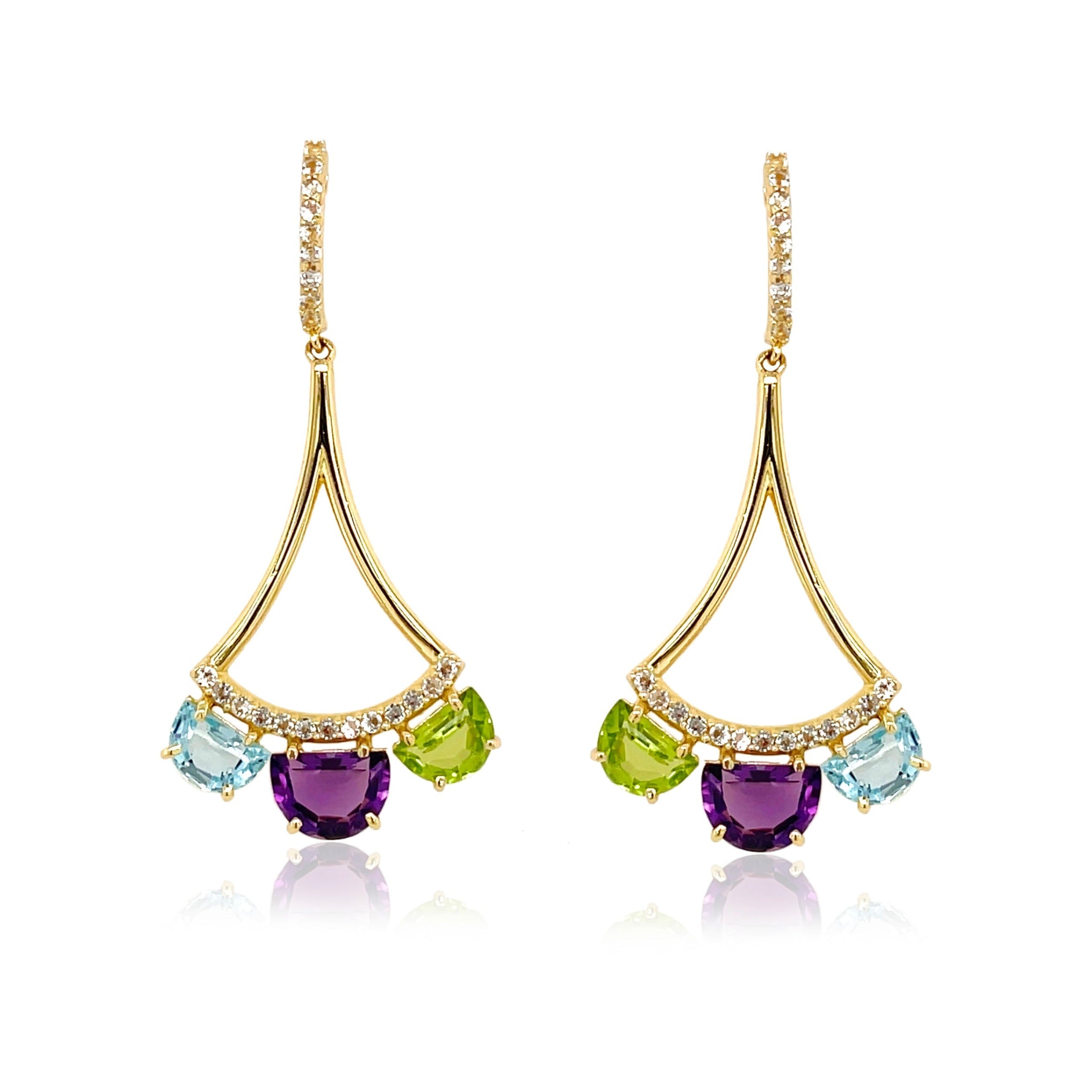 PENDULUM Earrings (1322) - Amethyst, Blue Topaz, Peridot / YG