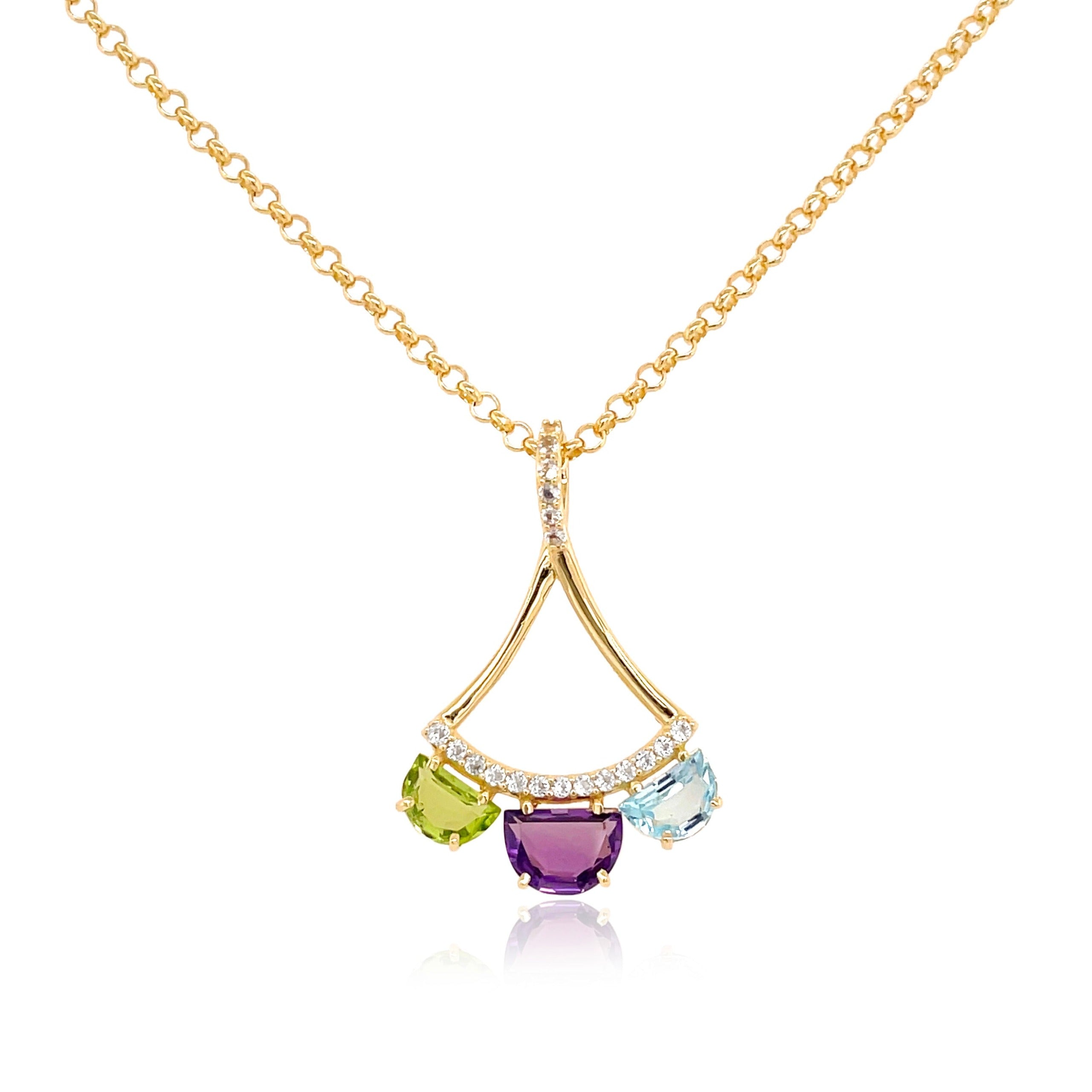 PENDULUM Necklace (1322) - Amethyst, Blue Topaz, Peridot  / YG