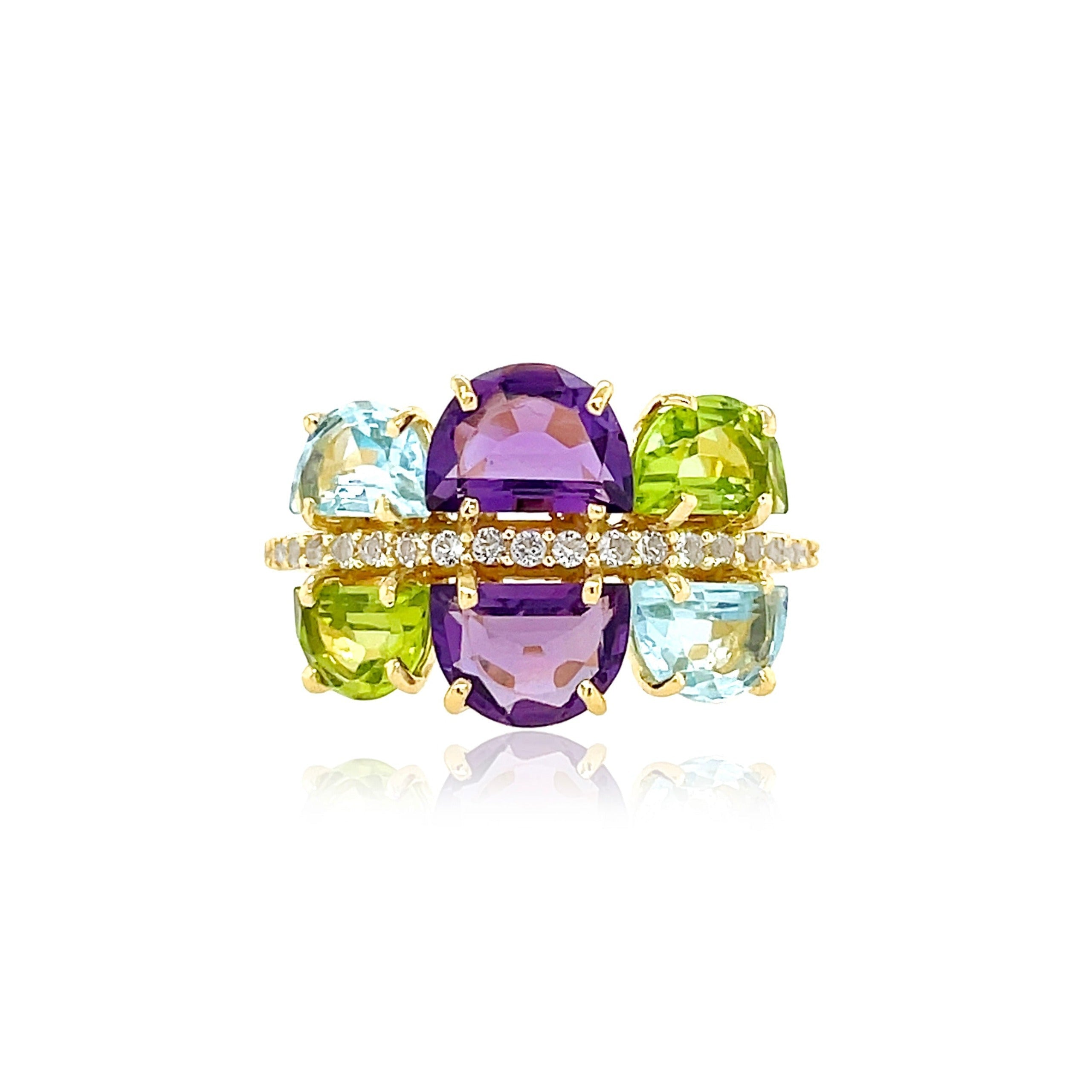 PENDULUM Ring (1322) - Amethyst, Blue Topaz, Peridot / YG