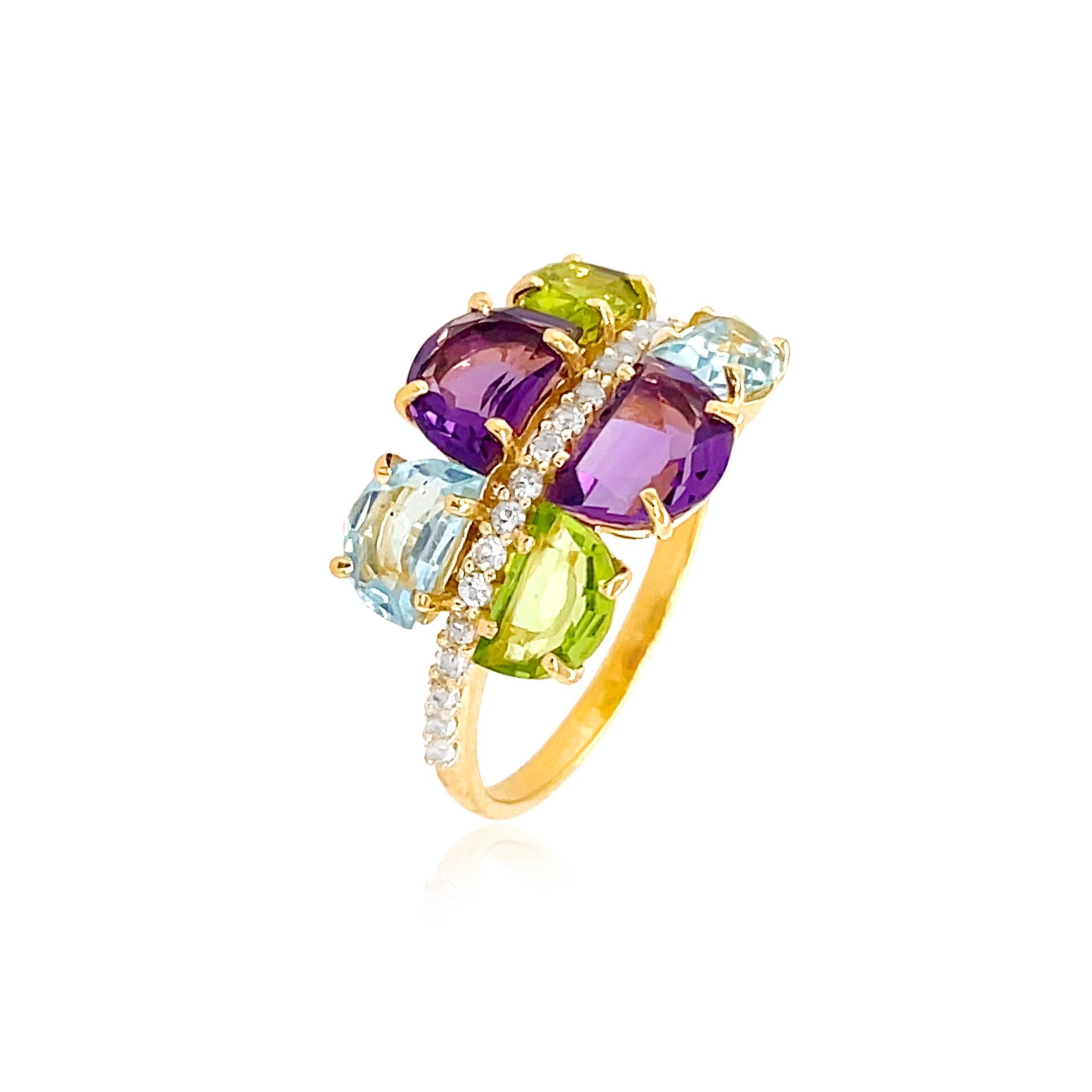 PENDULUM Ring (1322) - Amethyst, Blue Topaz, Peridot / YG