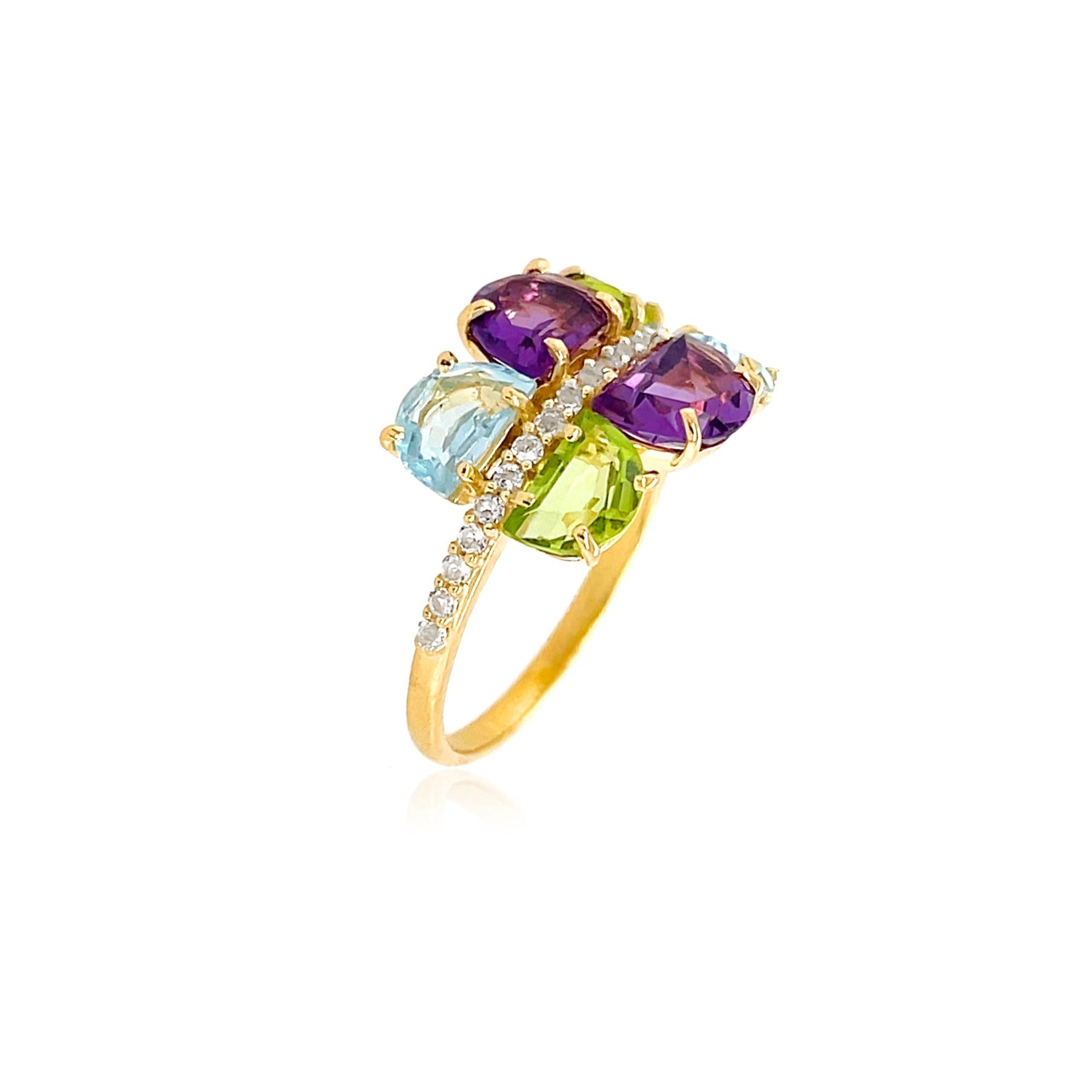 PENDULUM Ring (1322) - Amethyst, Blue Topaz, Peridot / YG