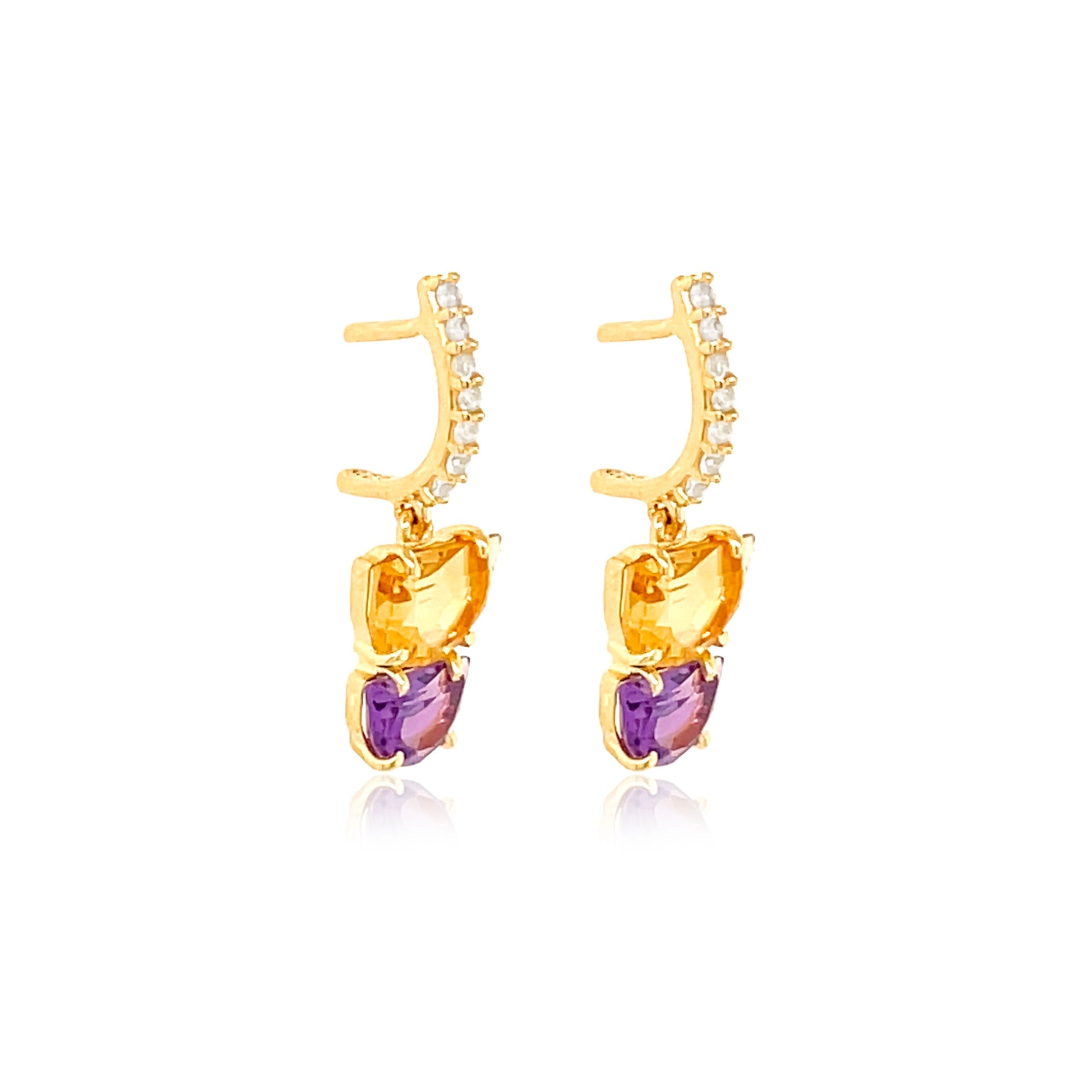 PENDULUM Earrings (1322) -  Amethyst, Yellow Citrine / YG