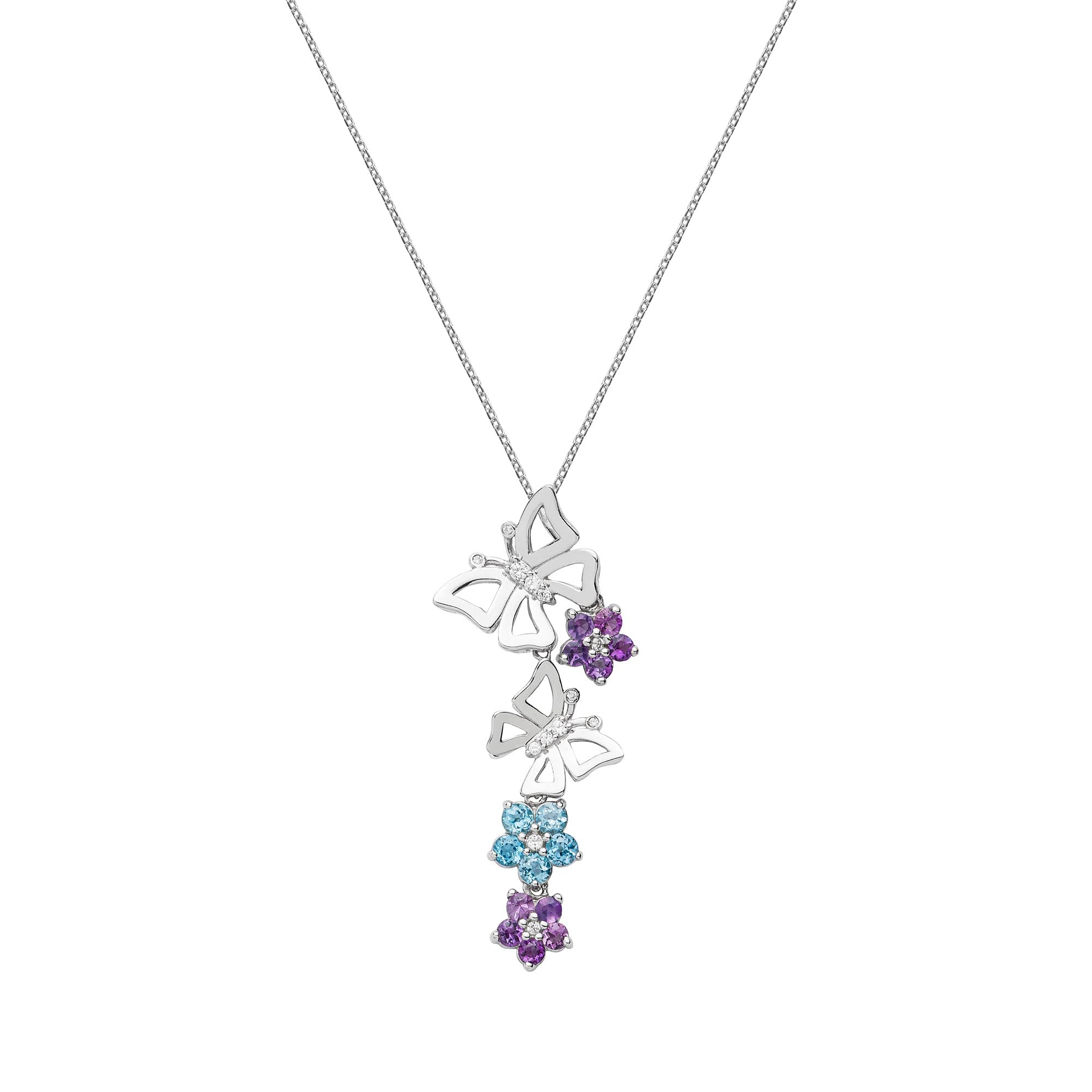 Butterfly Necklace (1327) - Amethyst, Blue Topaz / WG