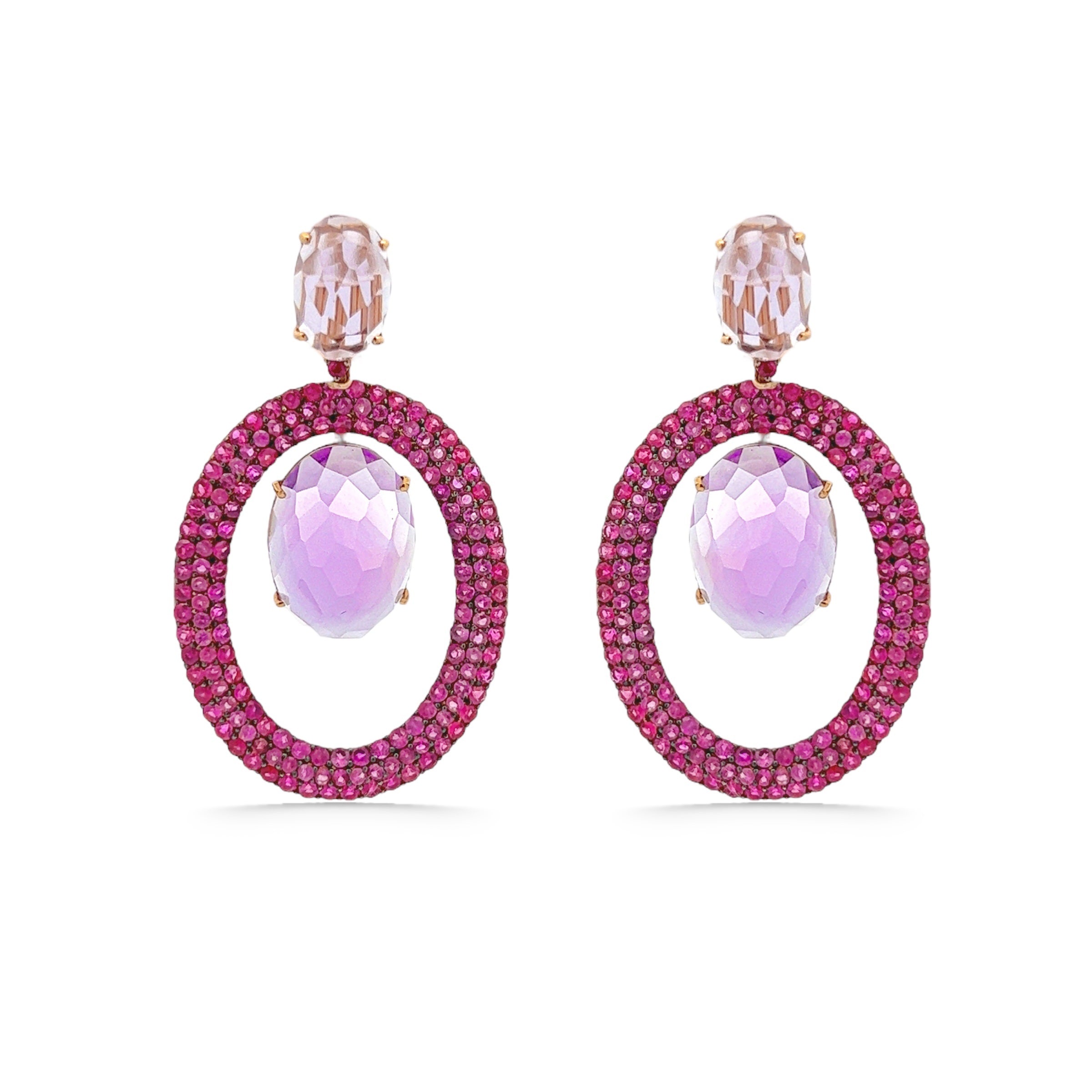 18K Amethyst, Ruby Earrings