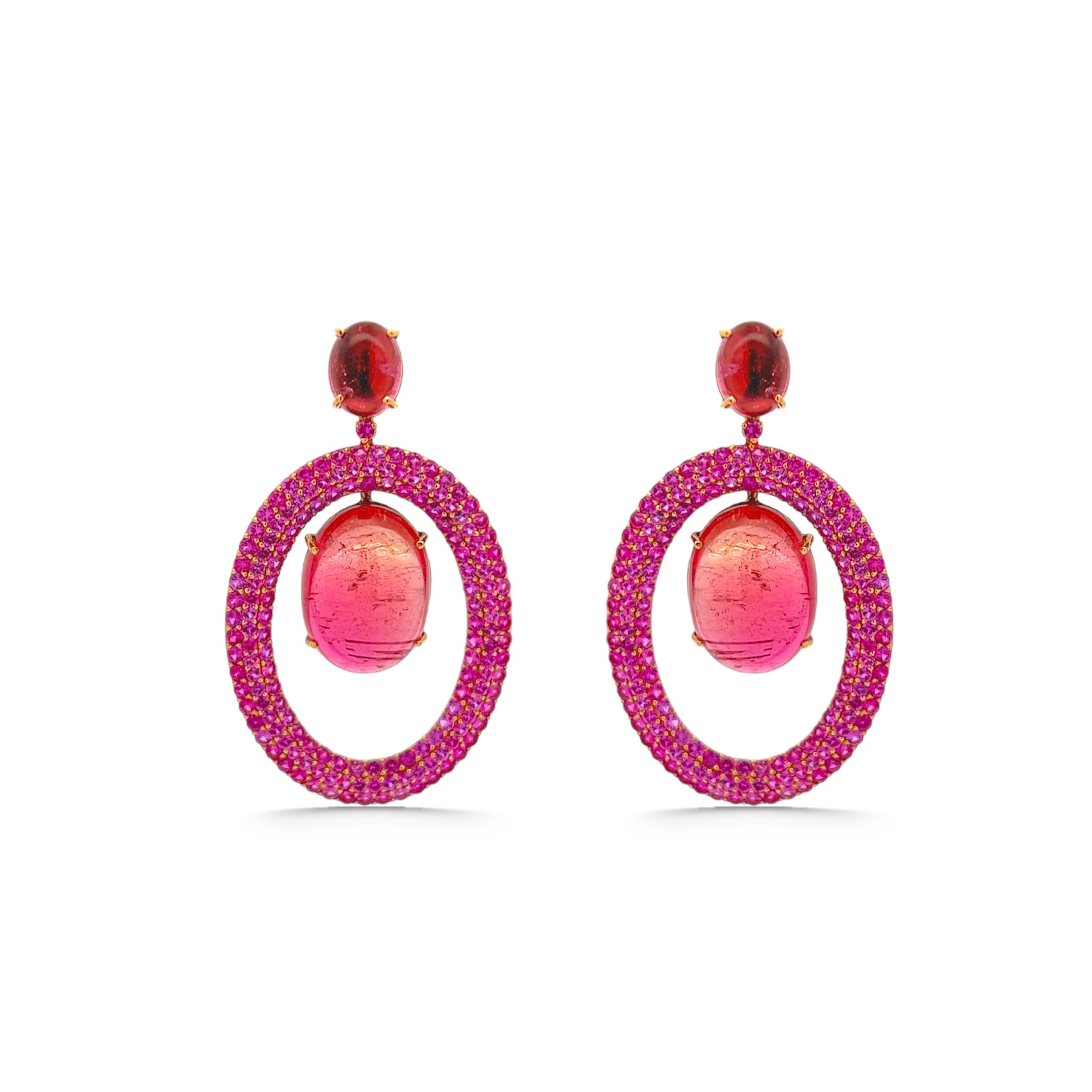 18K Ruby, Pink Tourmaline Earrings
