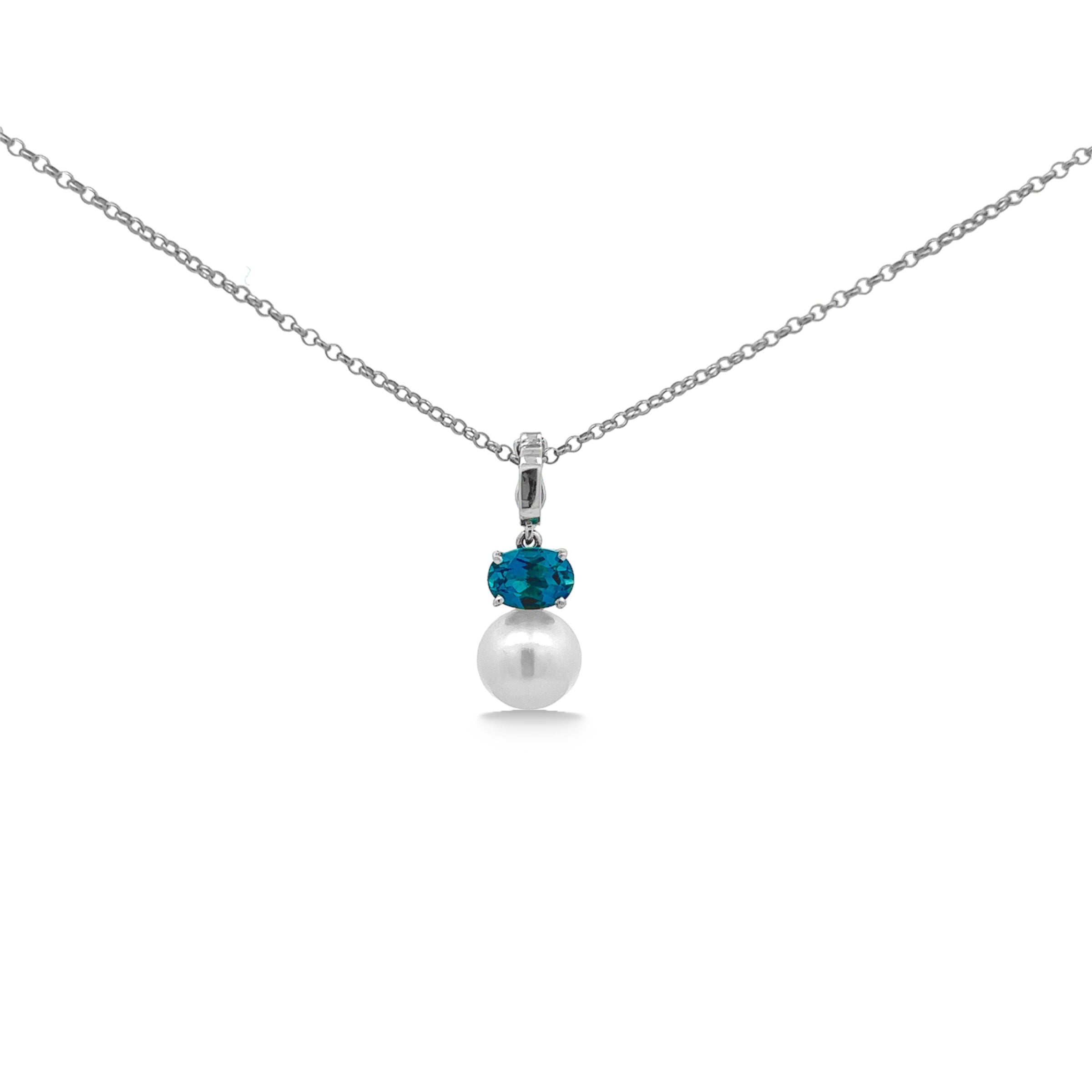 18K Pearl, Blue Topaz Pendant