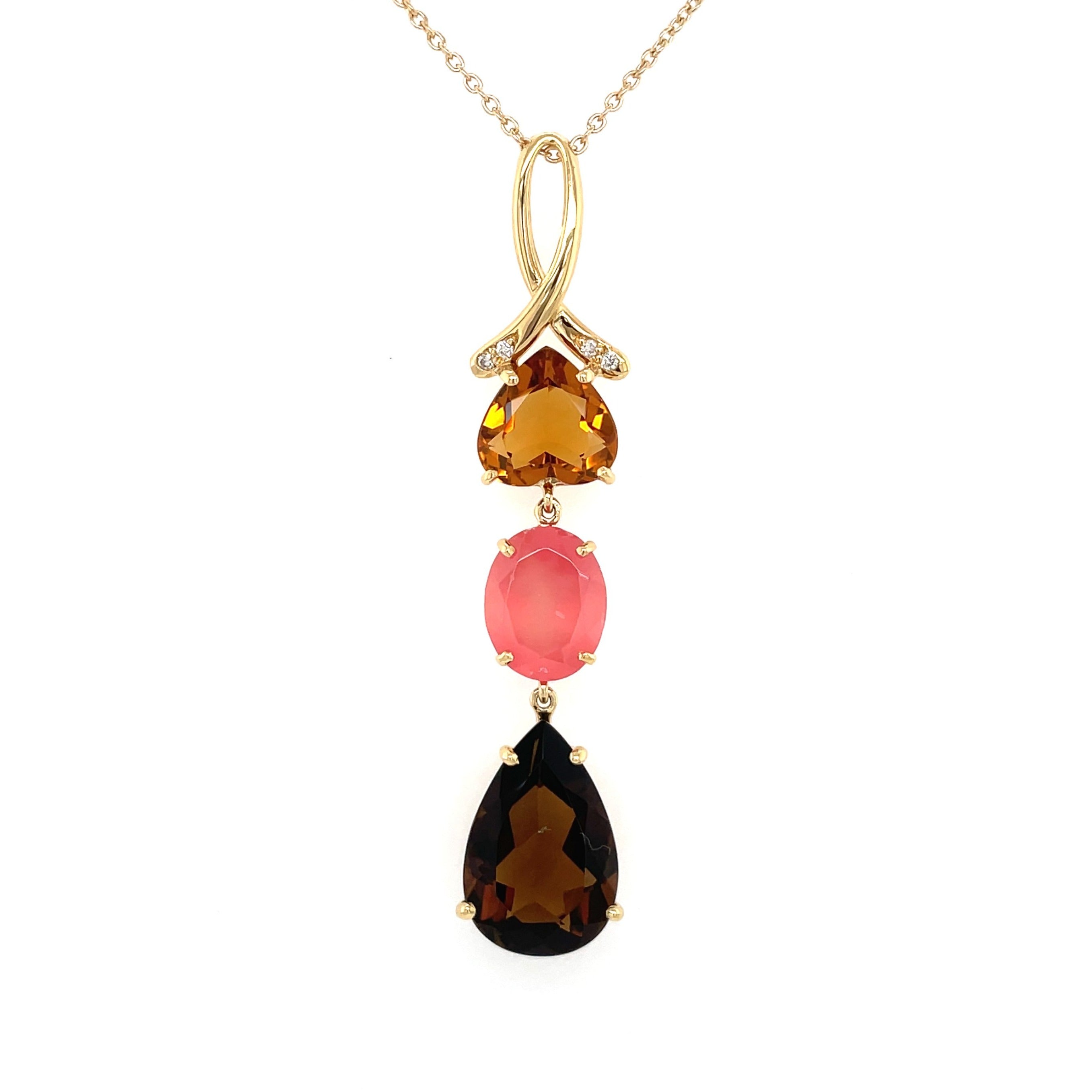 18K Citrine / Whisky Citrine / Rhodochrosite Pendant