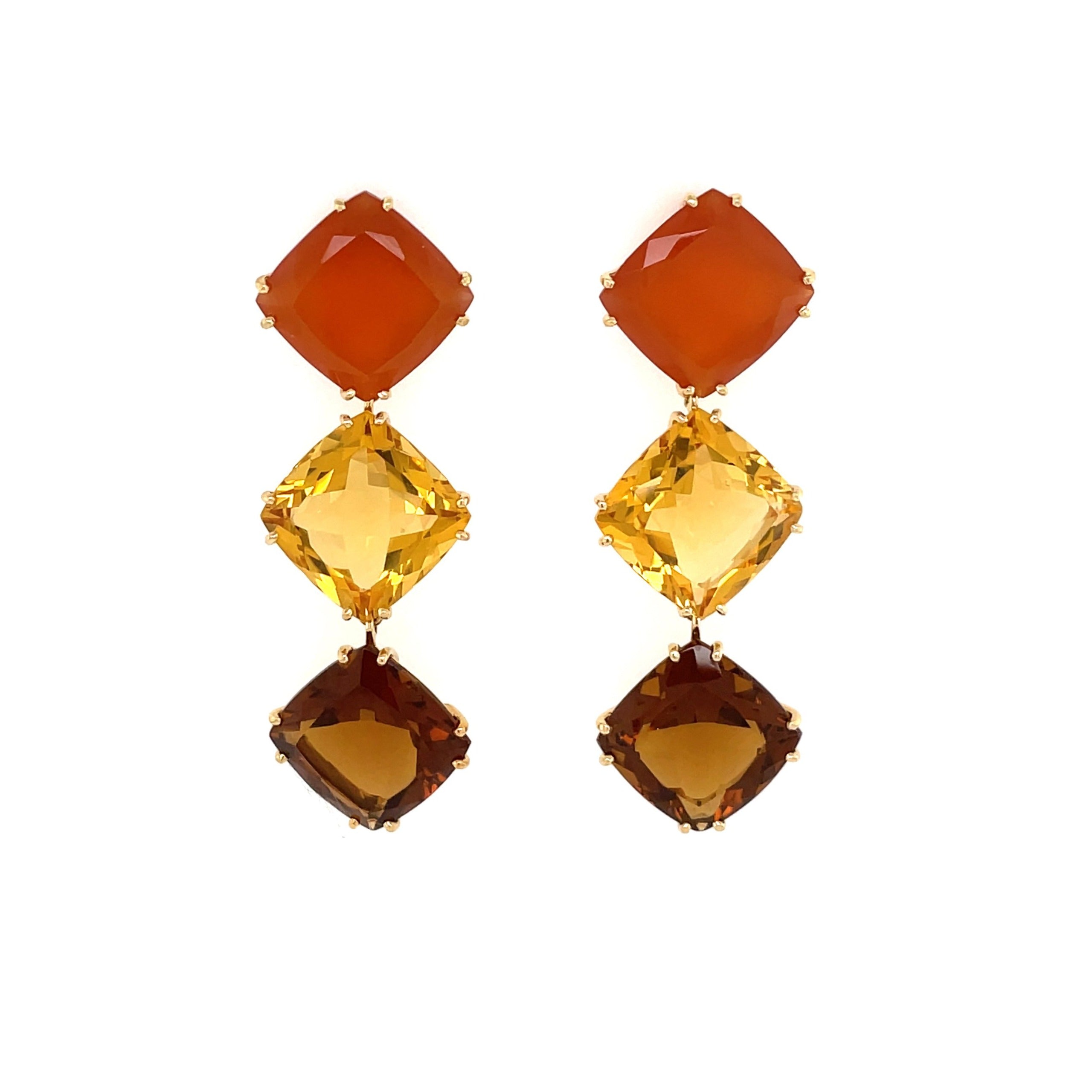 18K Whisky Citrine / Orange Cornelian / Champagne Citrine Earrings