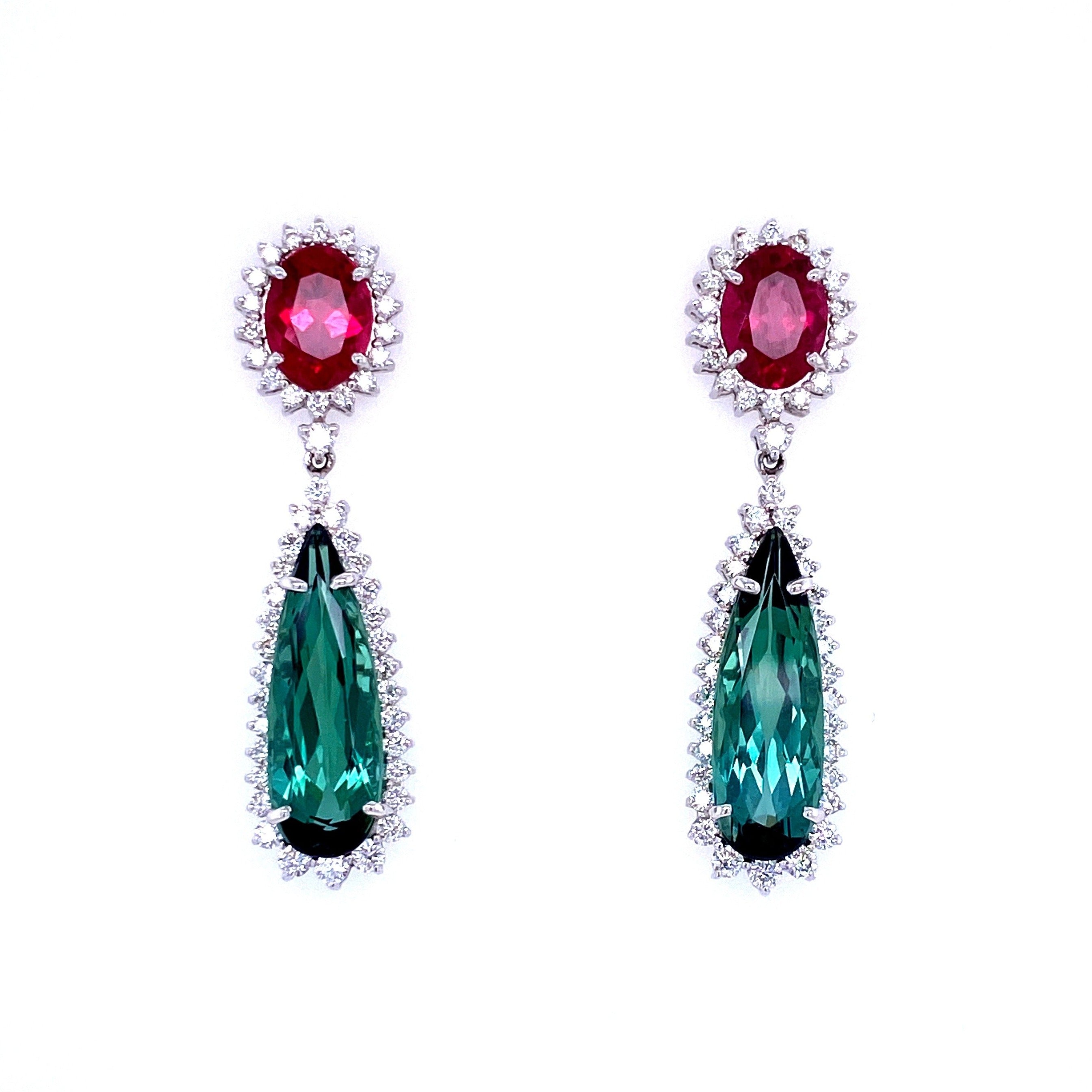 18K Green Tourmaline & Pink Tourmaline Earrings