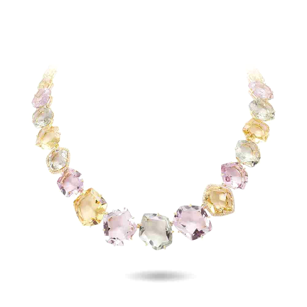 18K Prasiolite / Pink Amethyst / Light Citrine Necklace