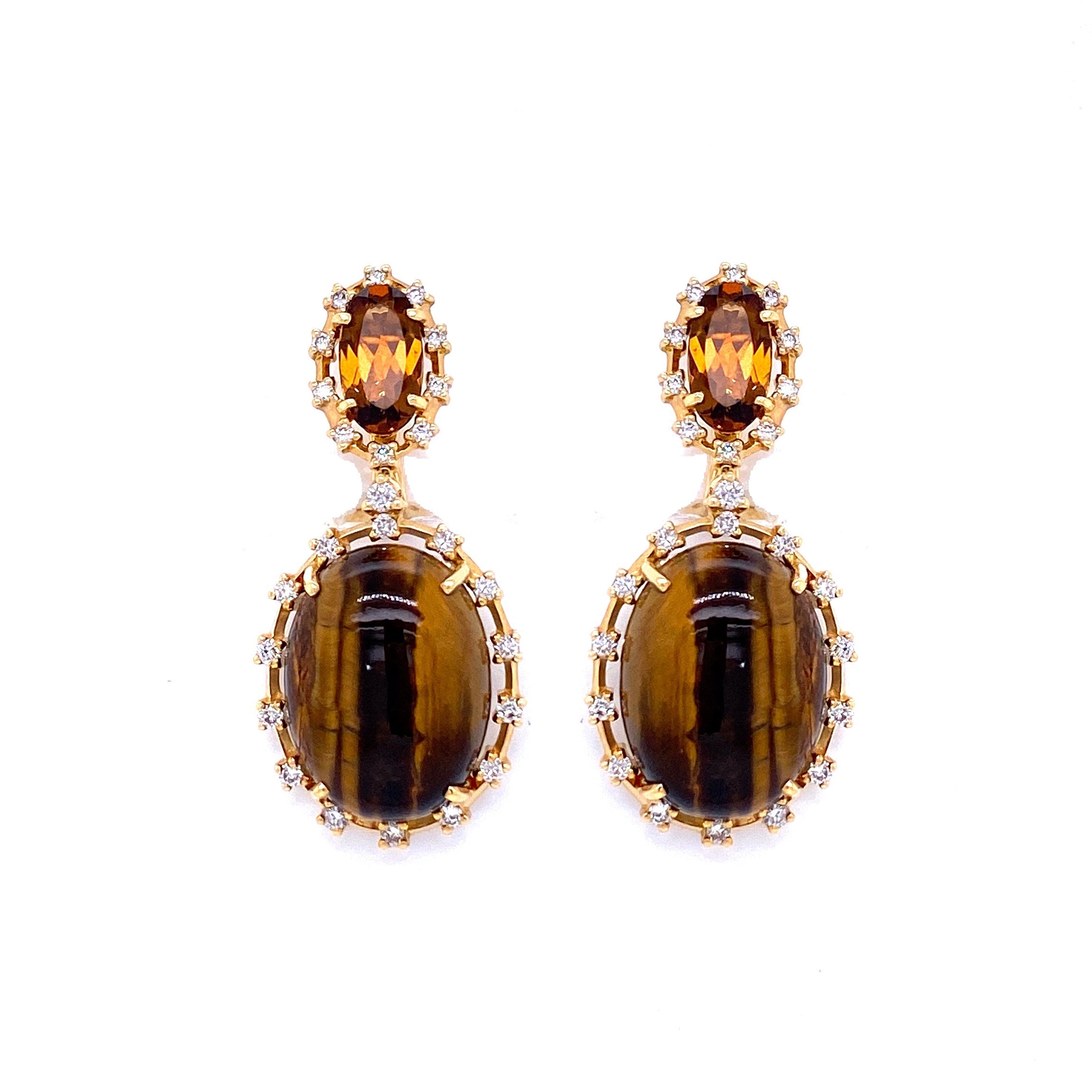 18K Tiger's Eye & Citrine Earrings