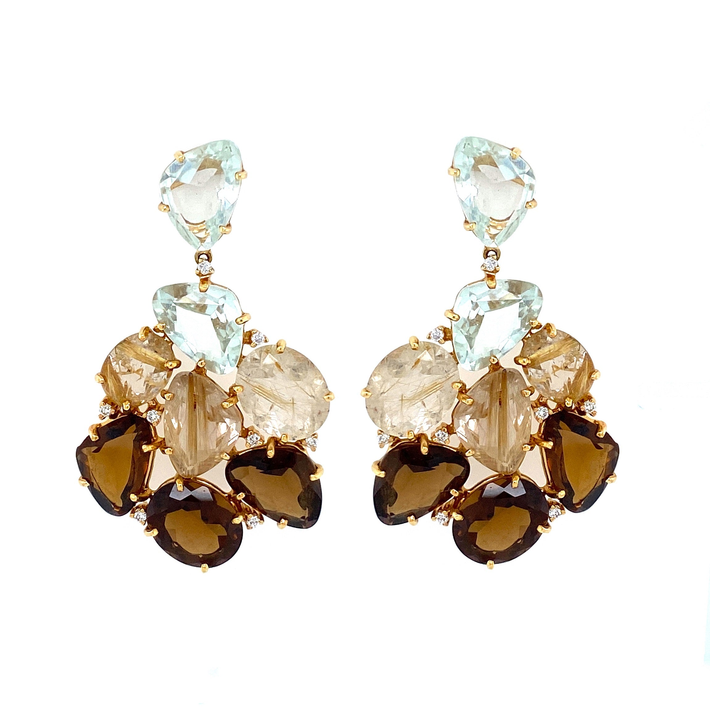 18K Whisky Citrine, Prasiolite, Rutilated Quartz Earrings