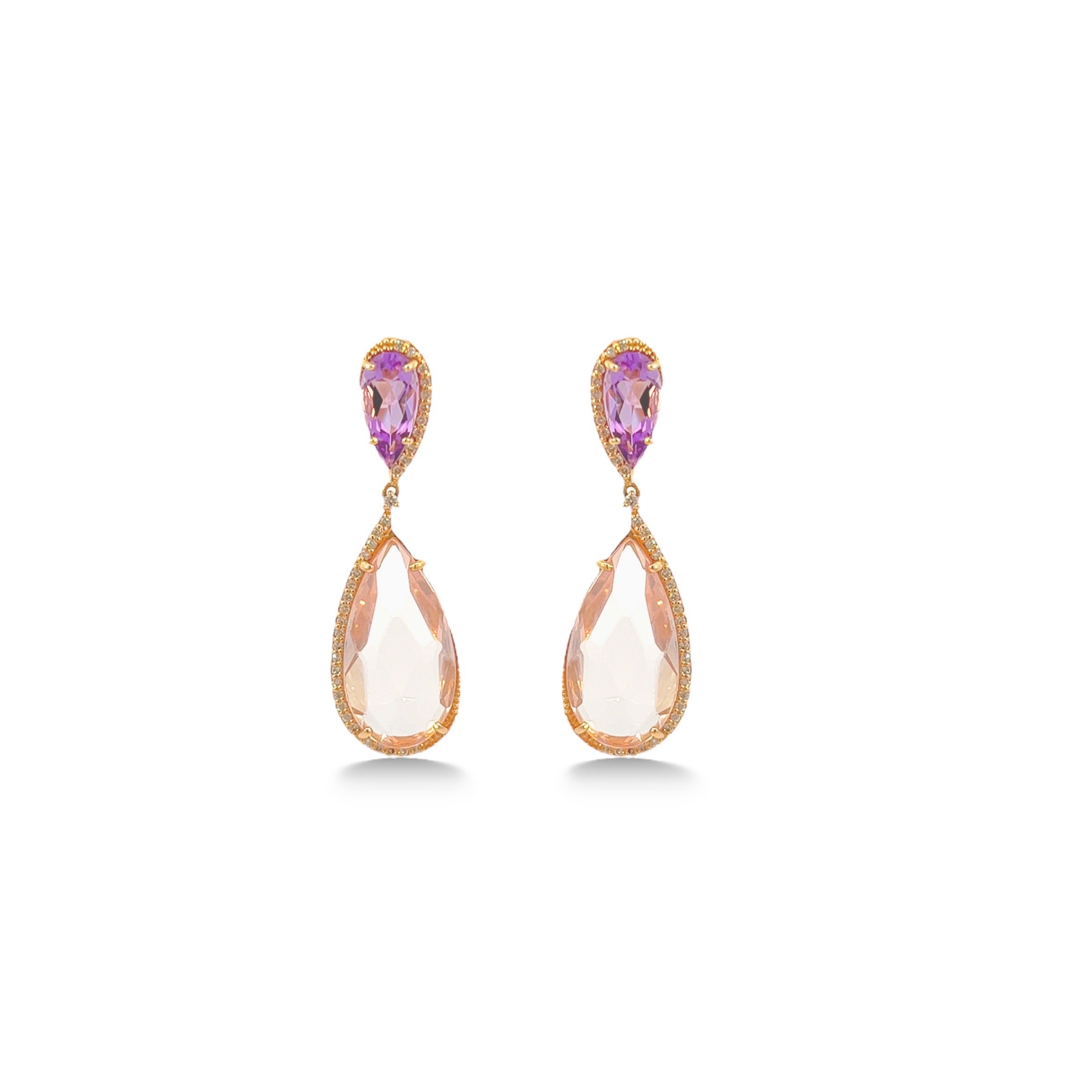 18K Rose Quartz & Amethyst Earrings