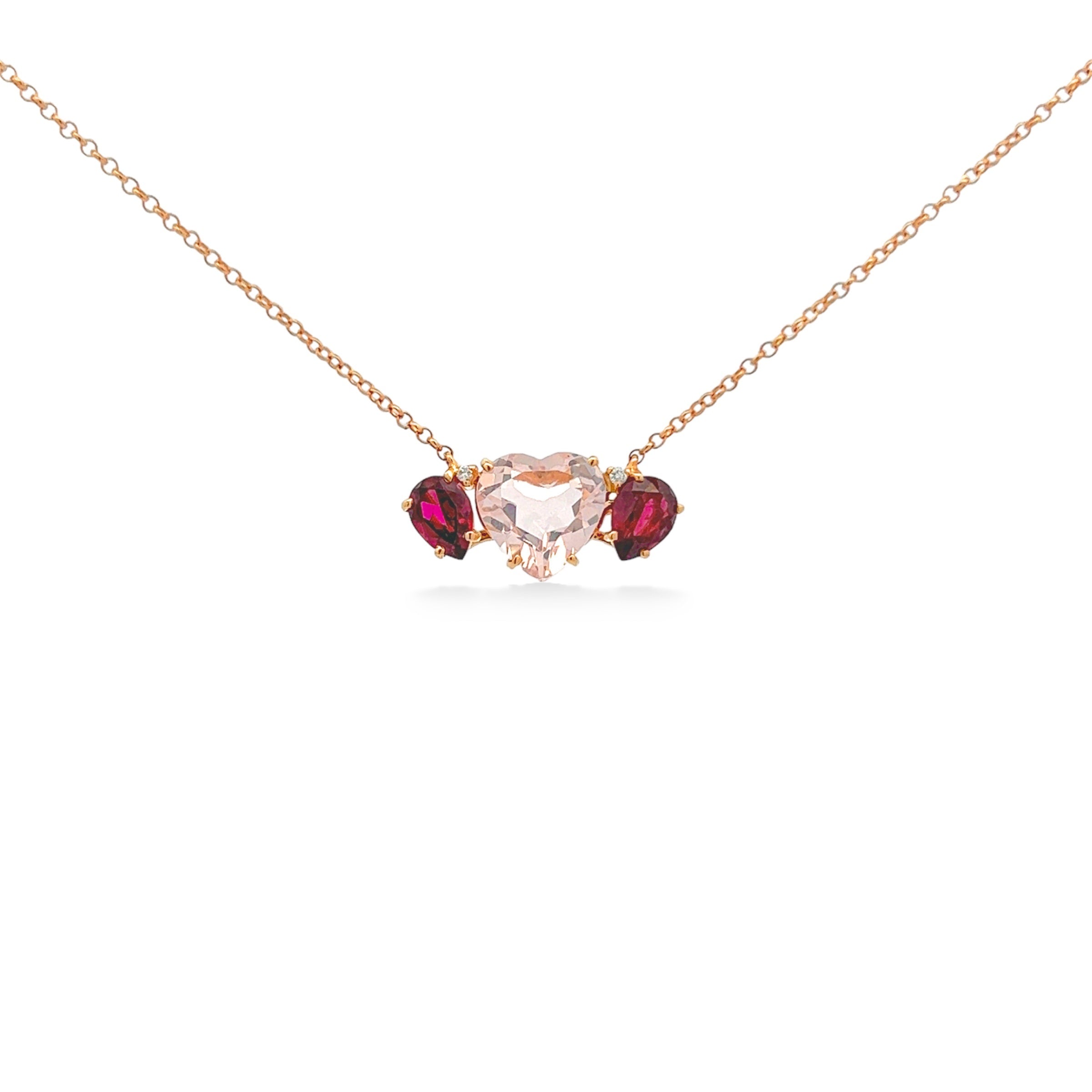 18K Rhodolite, Rose Quartz Necklace
