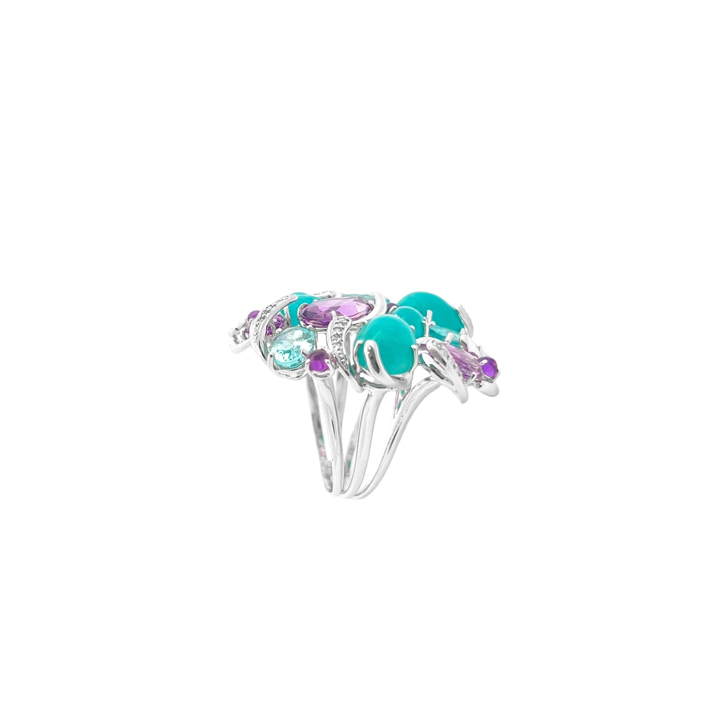 18K Amazonite, Amethyst, Apatite Ring