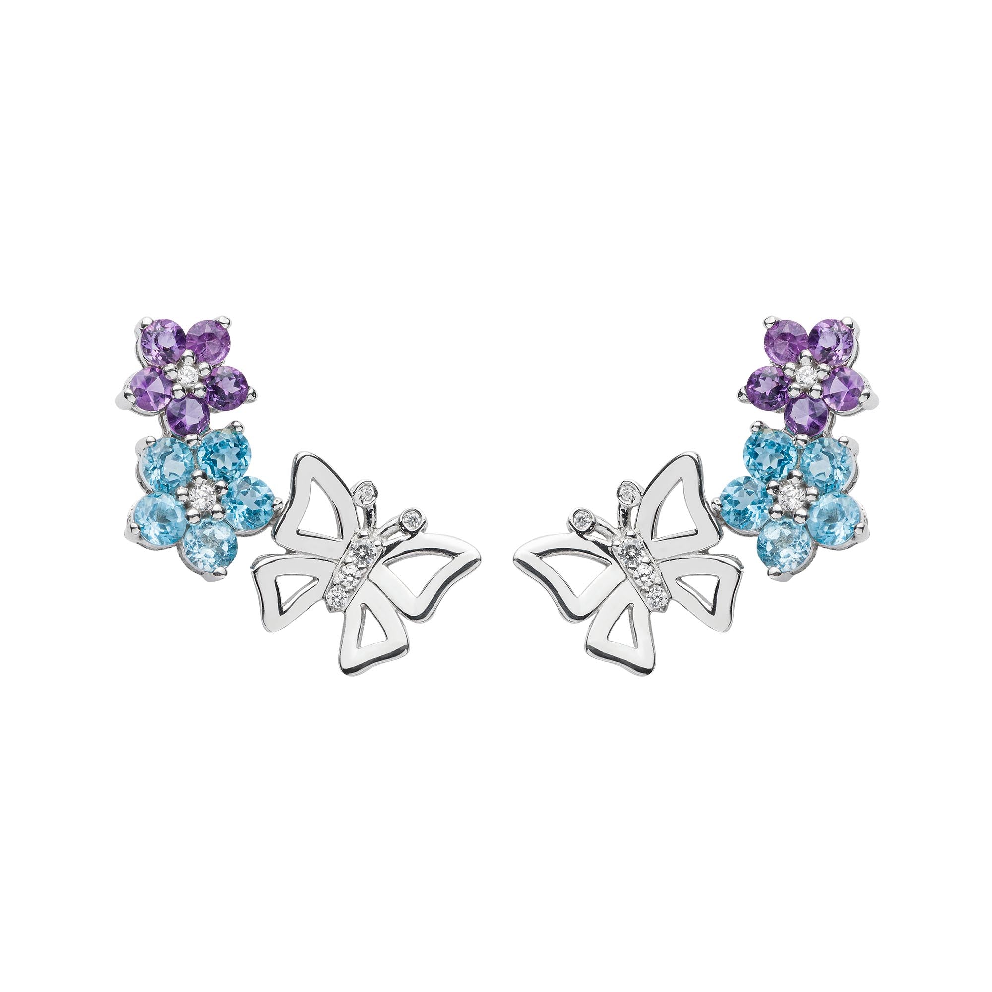 Butterfly Earrings (1327) - Amethyst, Blue Topaz / WG