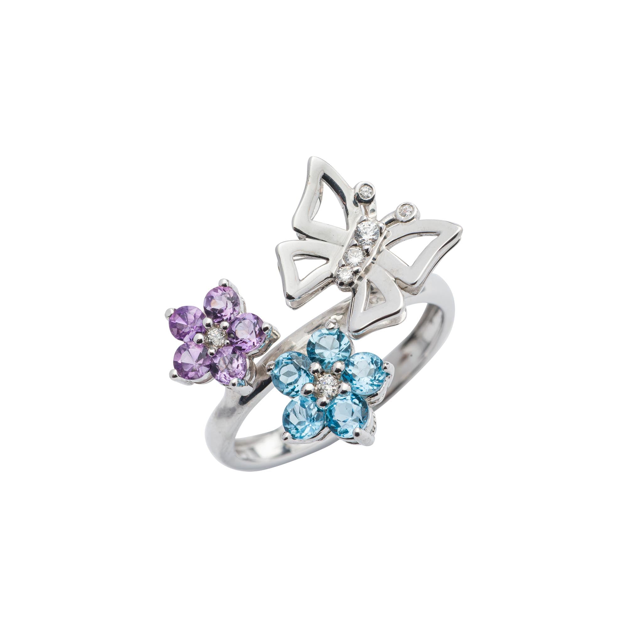 Butterfly Ring (1327) - Amethyst, Blue Topaz / WG