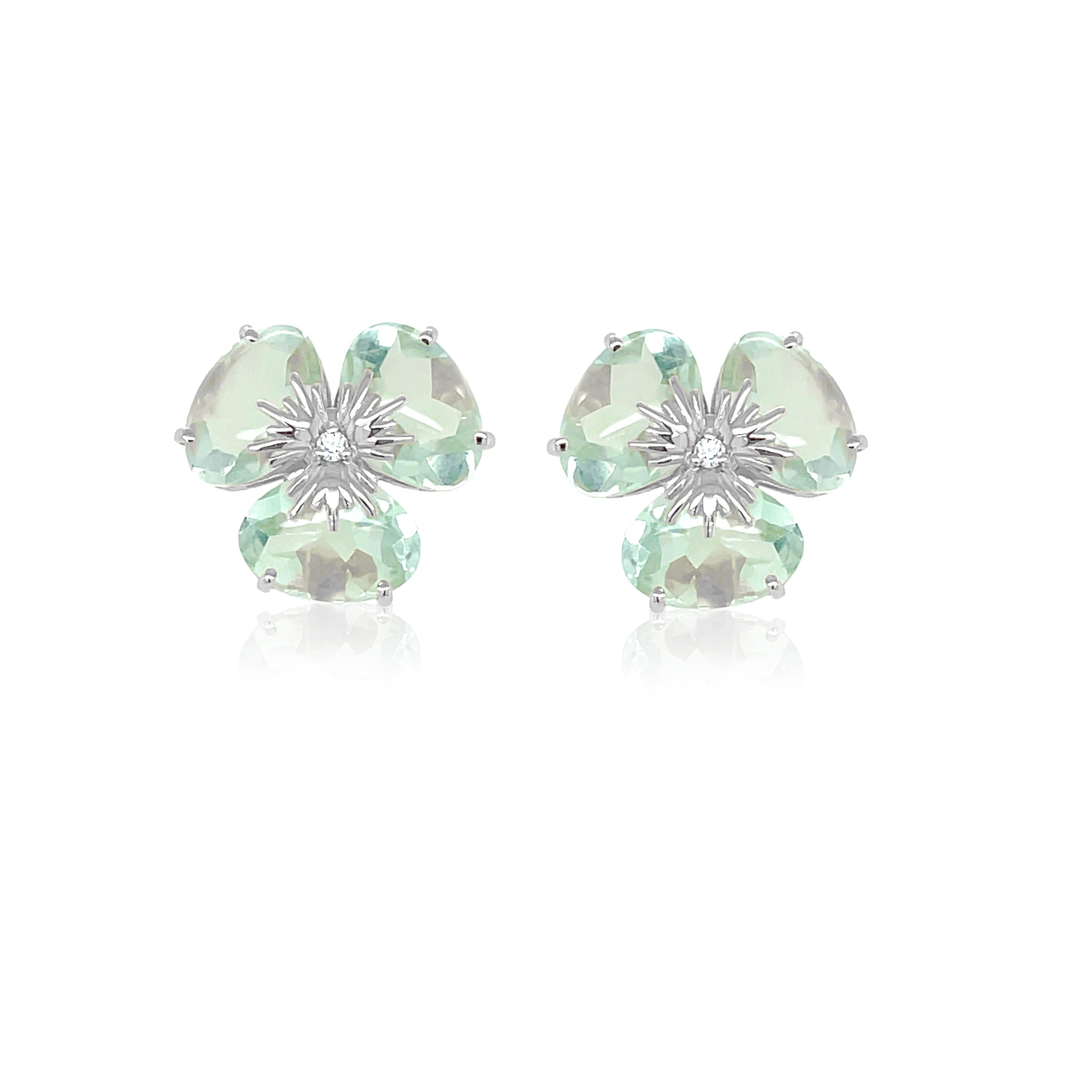 18K Pensée Earrings - Praziolite / WG (Small)