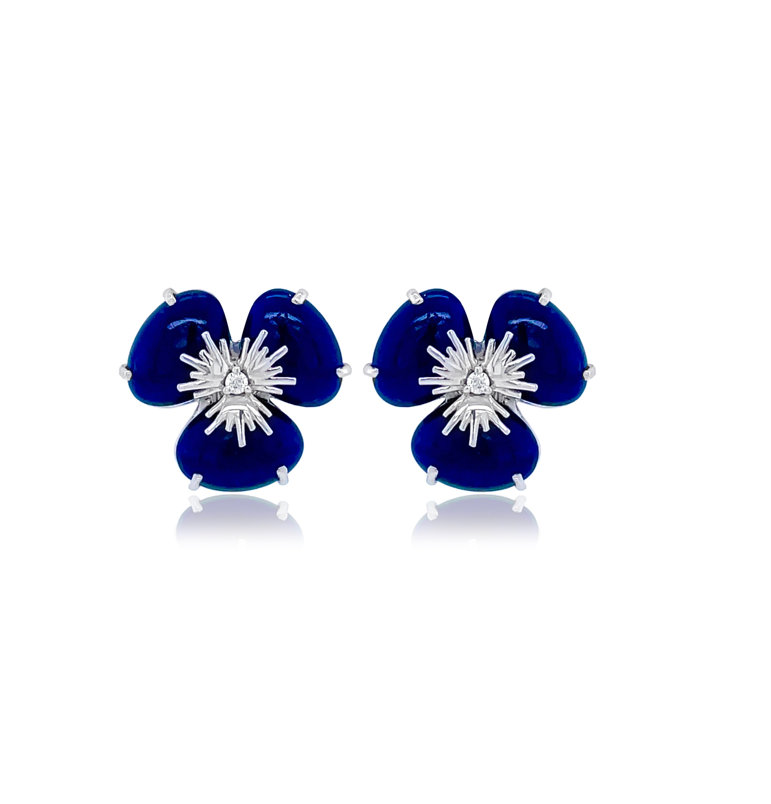 18K Pensée Earrings - Navy Blue Quartz / WG (Small)