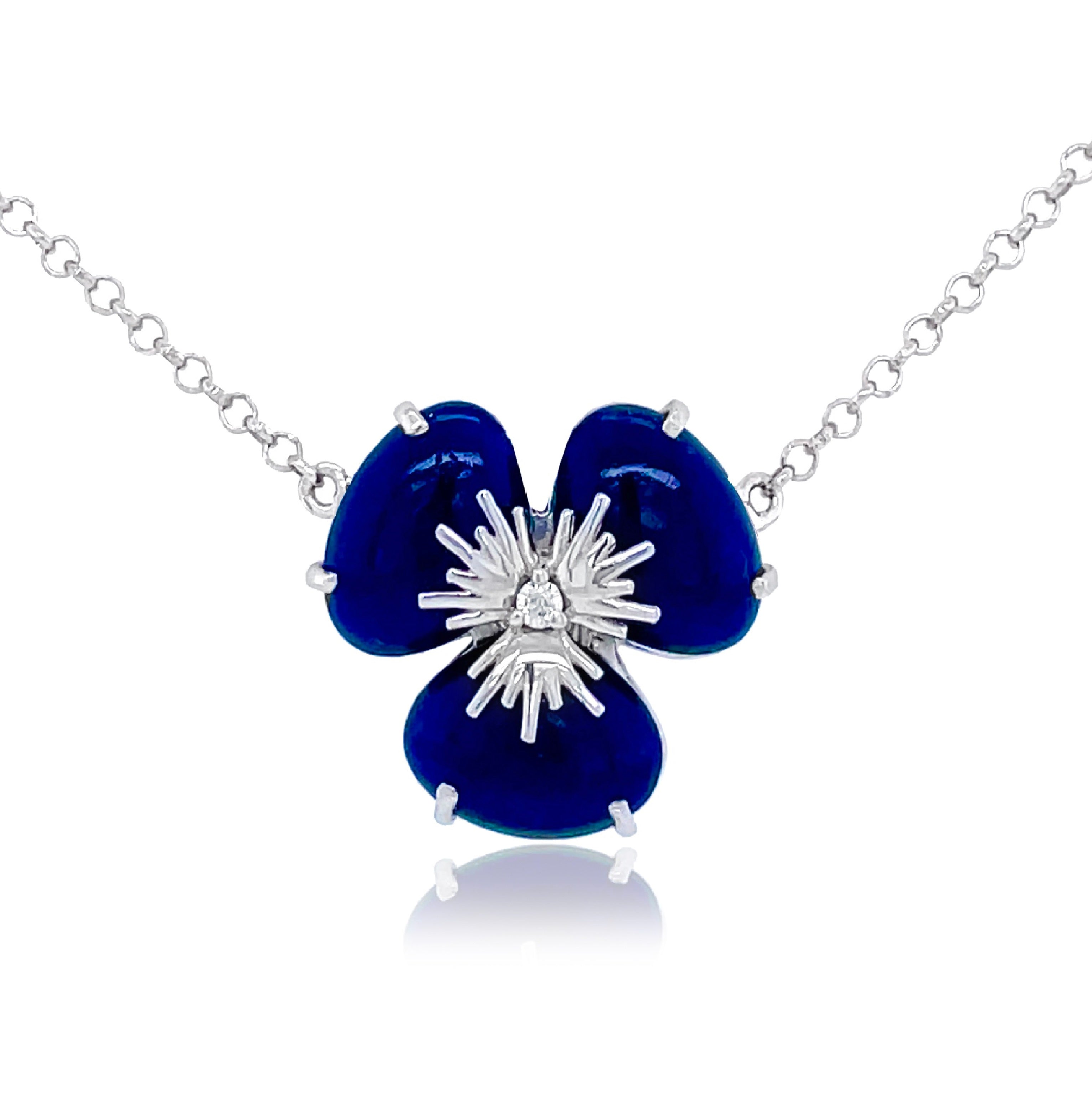 18k Pensée Necklace - Navy Blue Quartz / WG (medium)