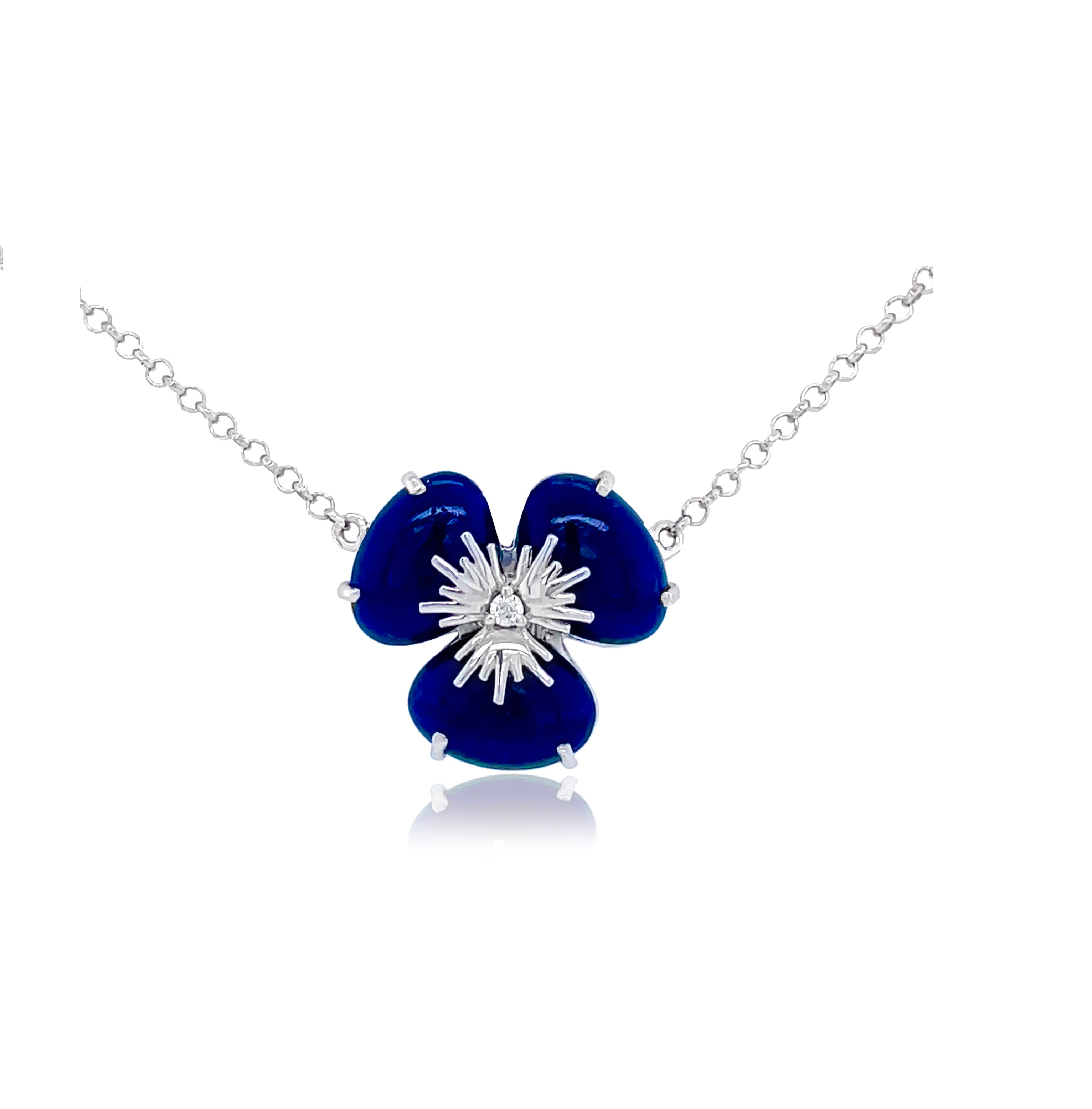 18k Pensée Necklace - Navy Blue Quartz / WG (Small)