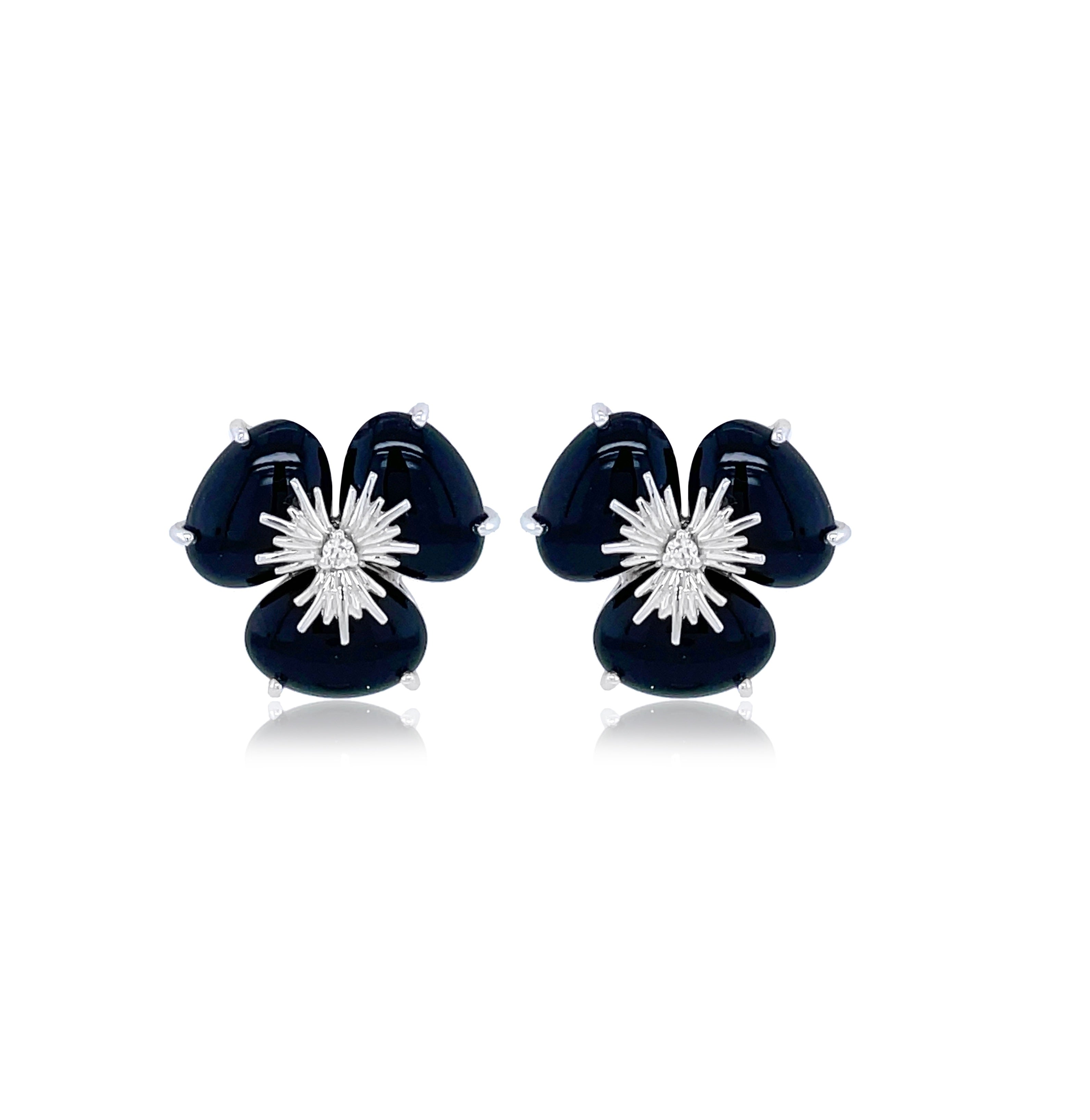 18K Pensée Earrings - Black Quartz / WG (Small)