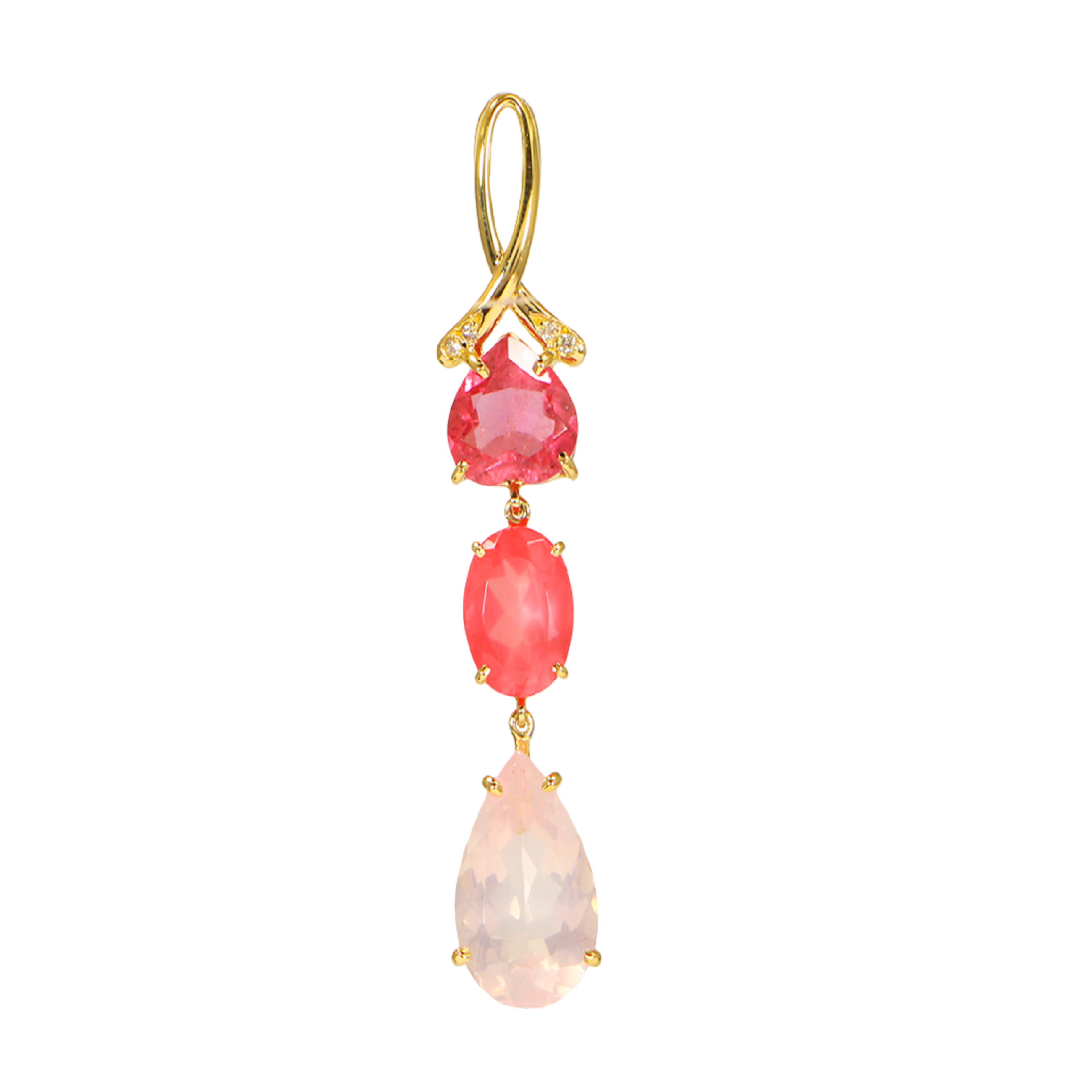 18K Pink Tourmaline, Rhodochrosite, Rose Quartz Pendant