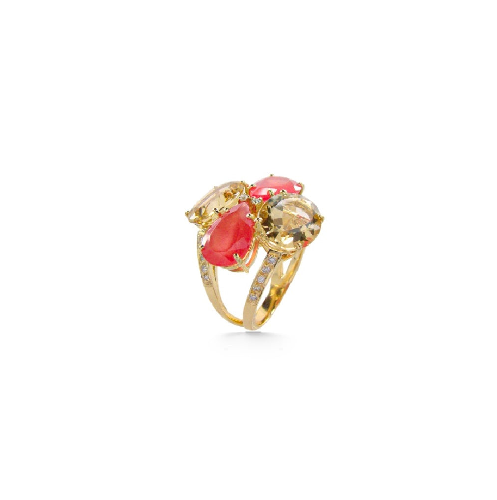 18K Yellow Light Citrine & Rhodochrosite Ring