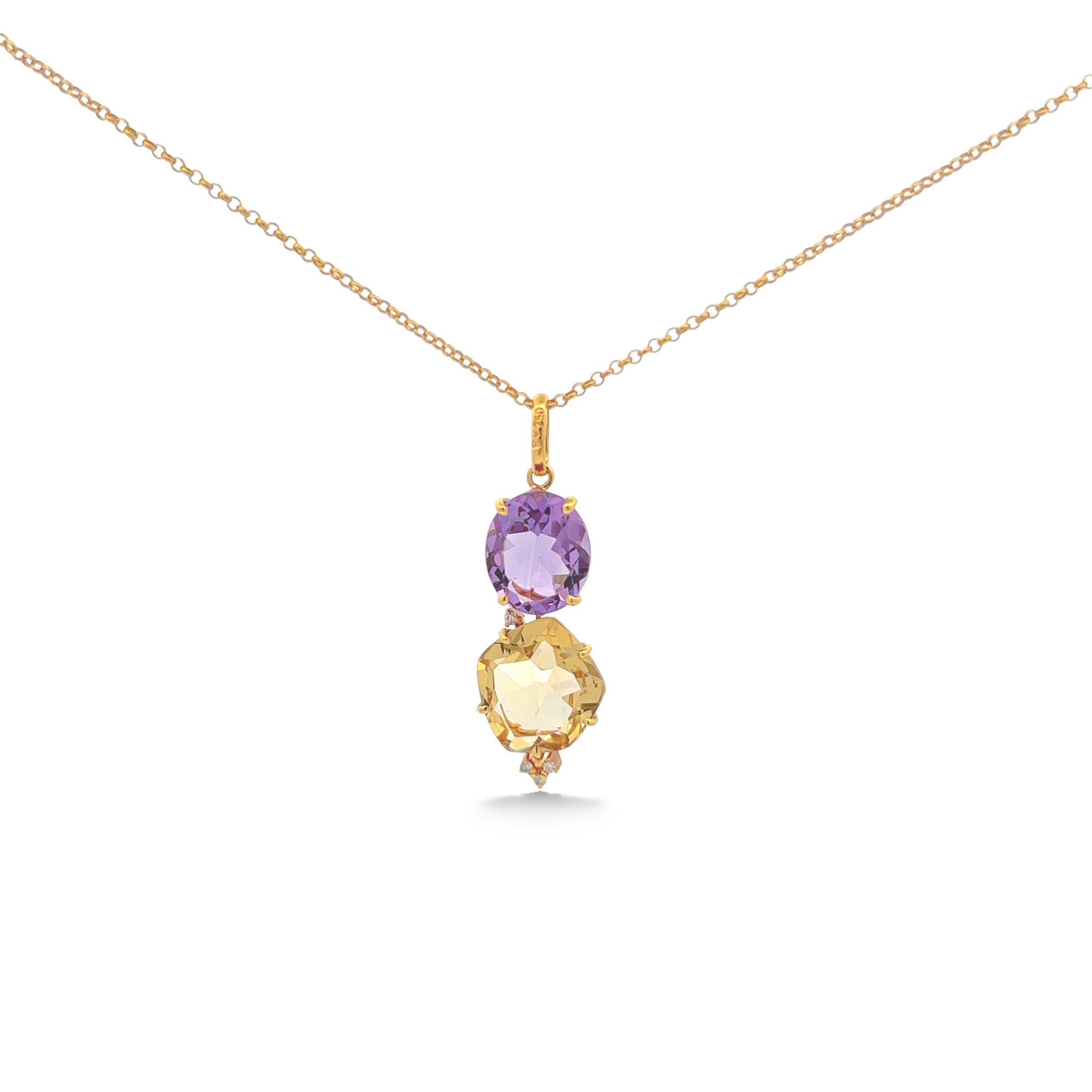 18K Amethyst, Off-White Citrine Pendant