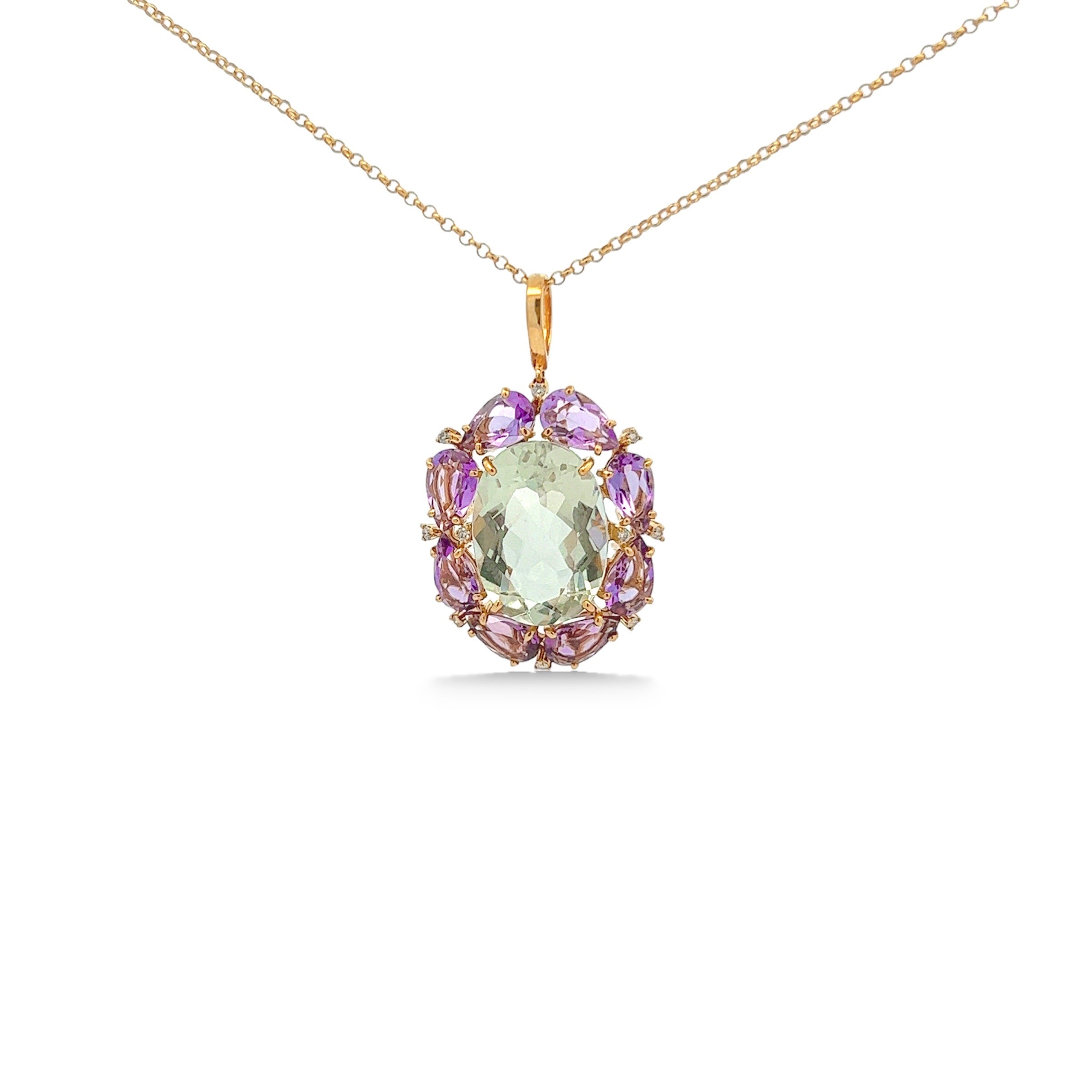 18K Amethyst, Prasiolite Pendant