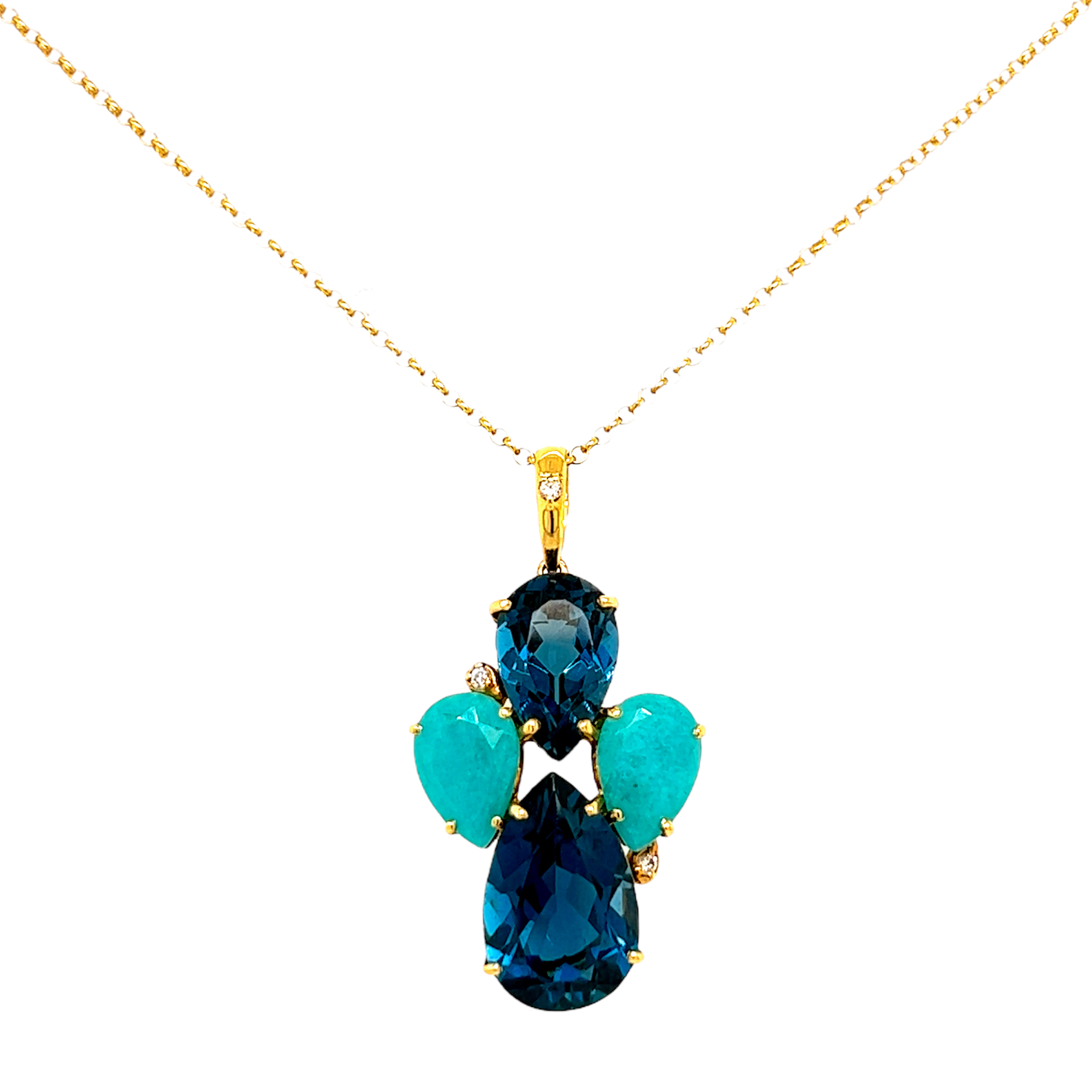 18K Amazonite, London Blue Topaz Pendant