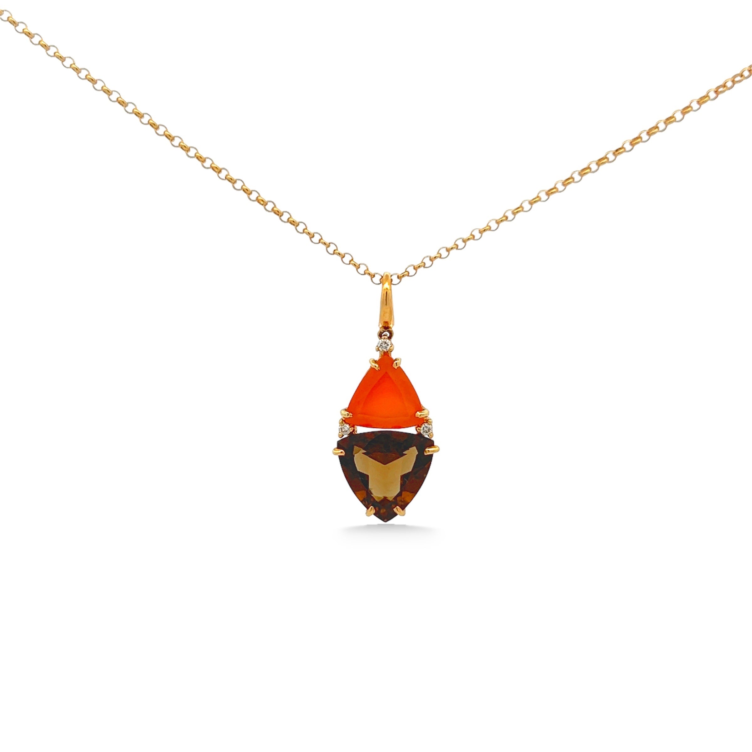 18K Orange Cornelian, Whisky Citrine Pendant