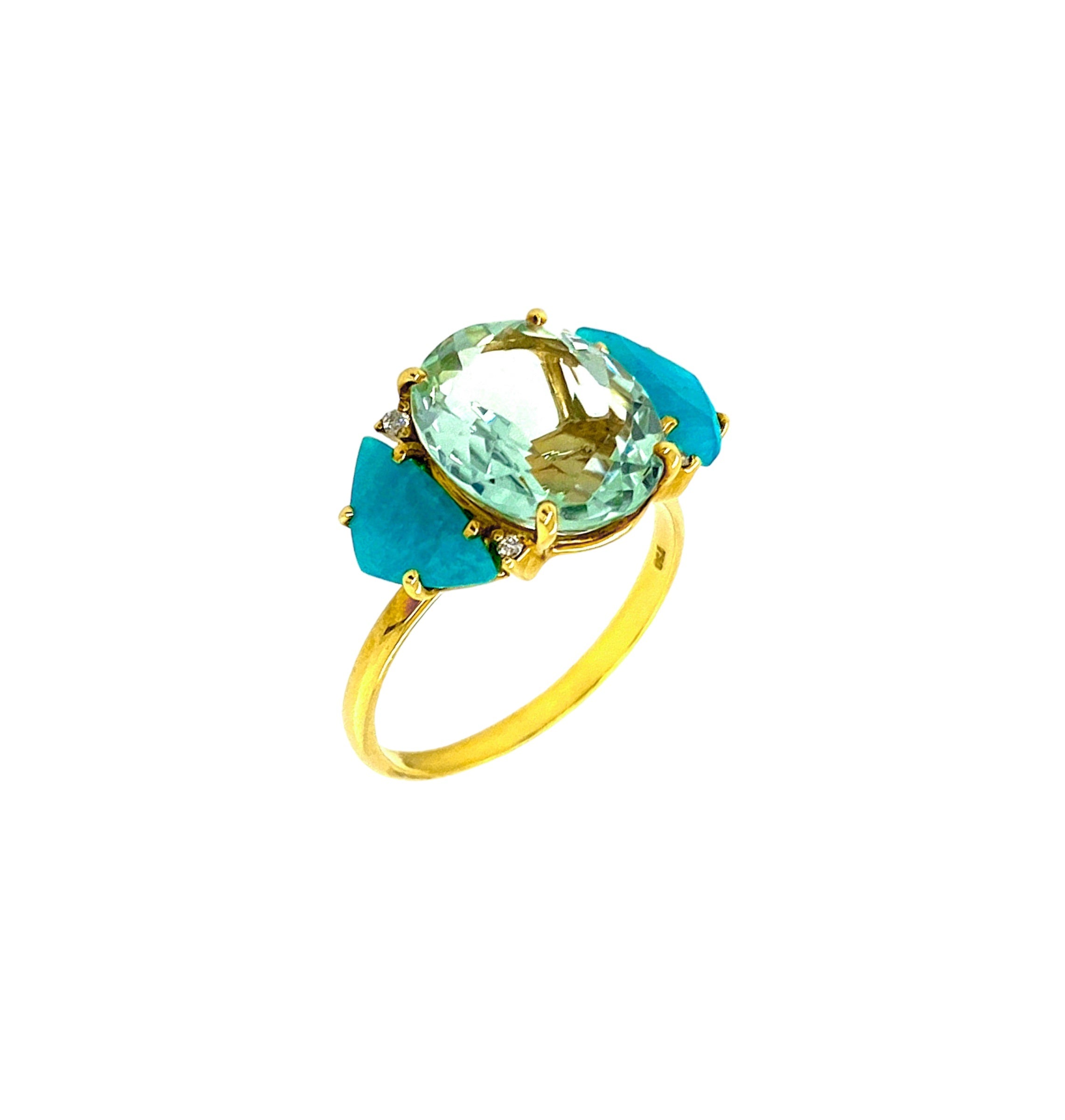 18K Amazonite, Prasiolite Ring