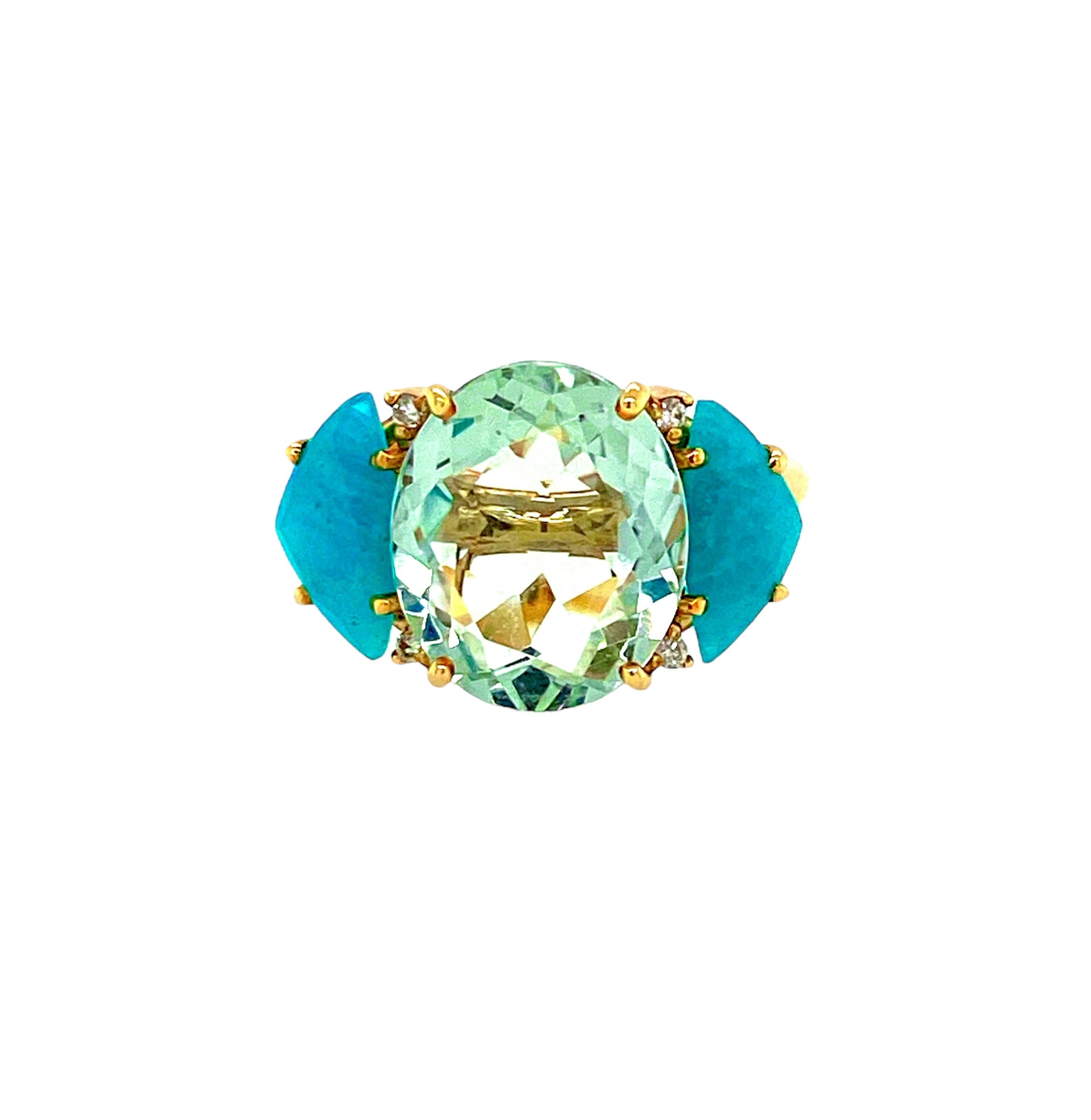 18K Amazonite, Prasiolite Ring