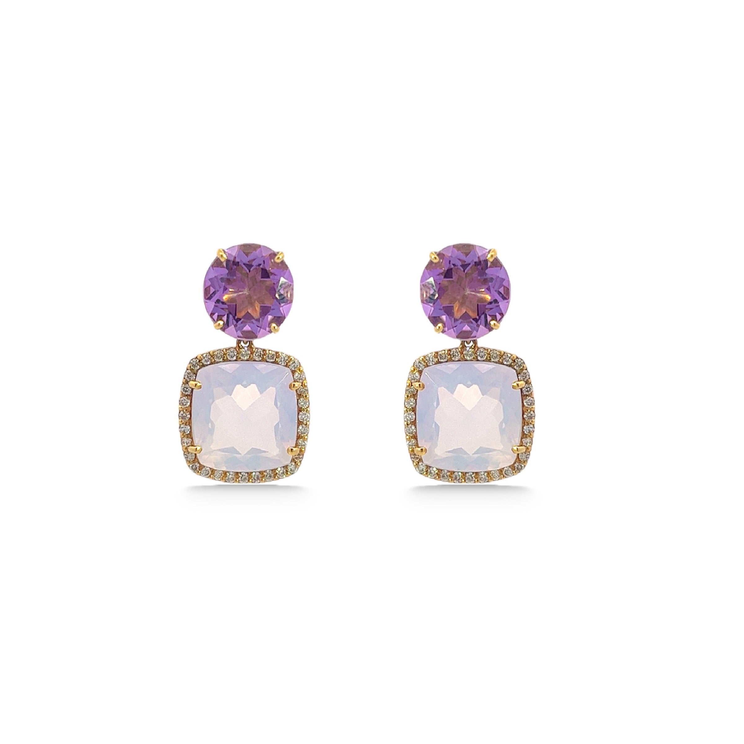 18K DEUX EARRING (1145) - Amethyst, Lilac Opal Amethyst YG