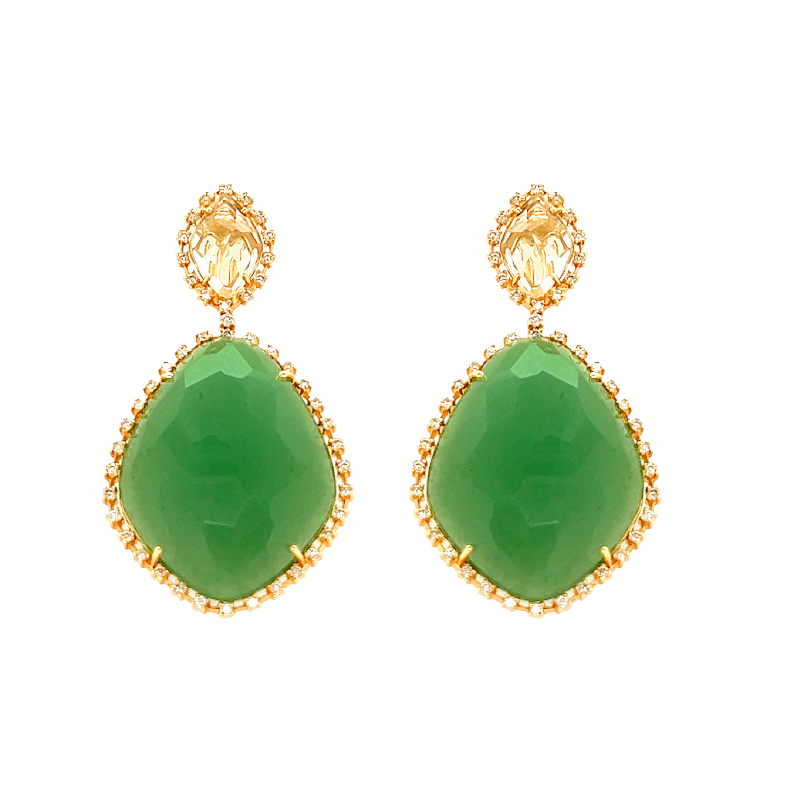 18K Praziolite, Mint Emerald Earrings