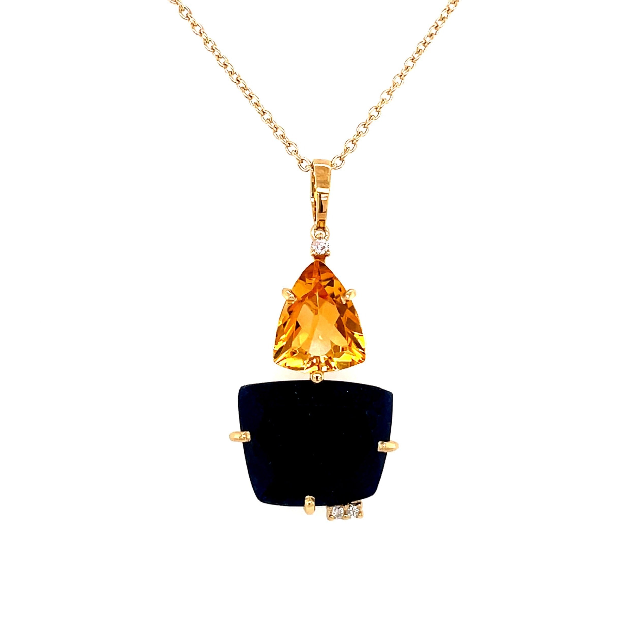 18K Navy Blue Quartz & Citrine Pendant