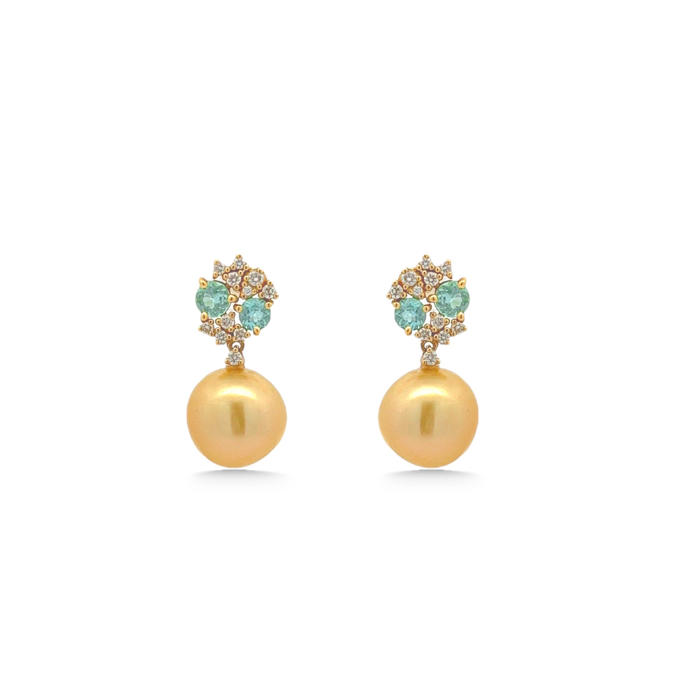 18K Paraiba Tourmaline, South Sea Golden Pearl Earrings