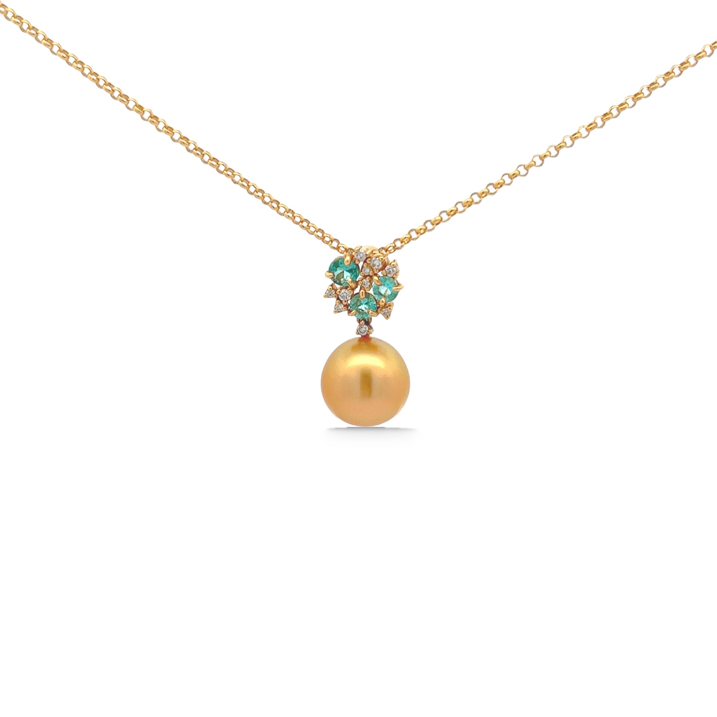 18K Paraiba Tourmaline, South Sea Golden Pearl Pendant