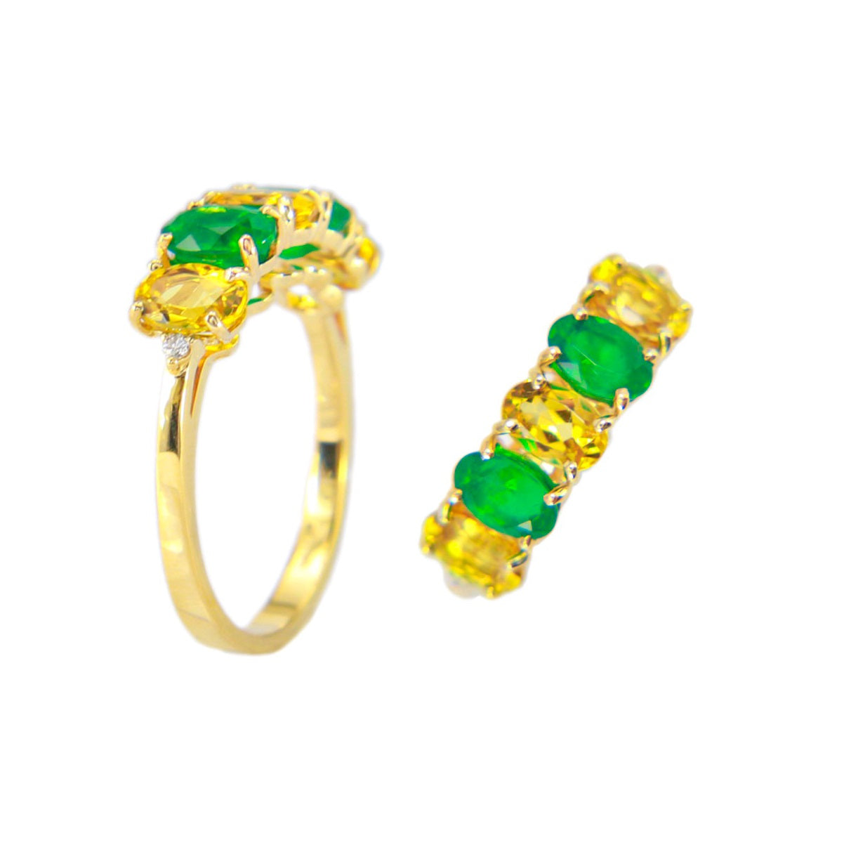 18K Emerald & Yellow Beryl Ring