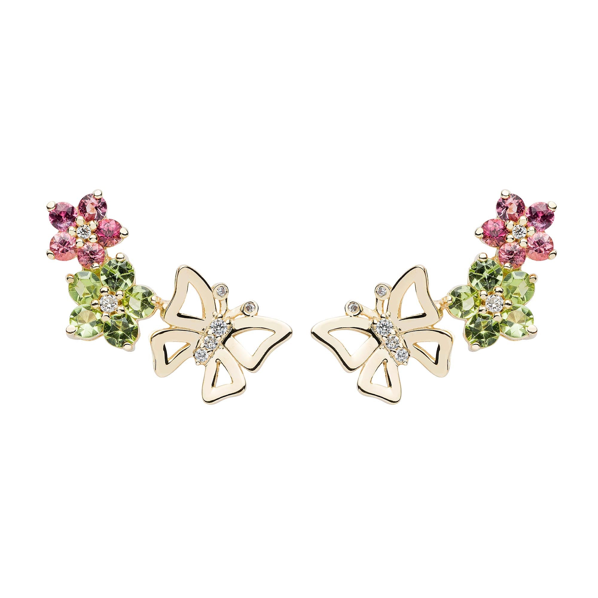 Butterfly Earrings (1327) - Pink Tourmaline, Peridot / YG