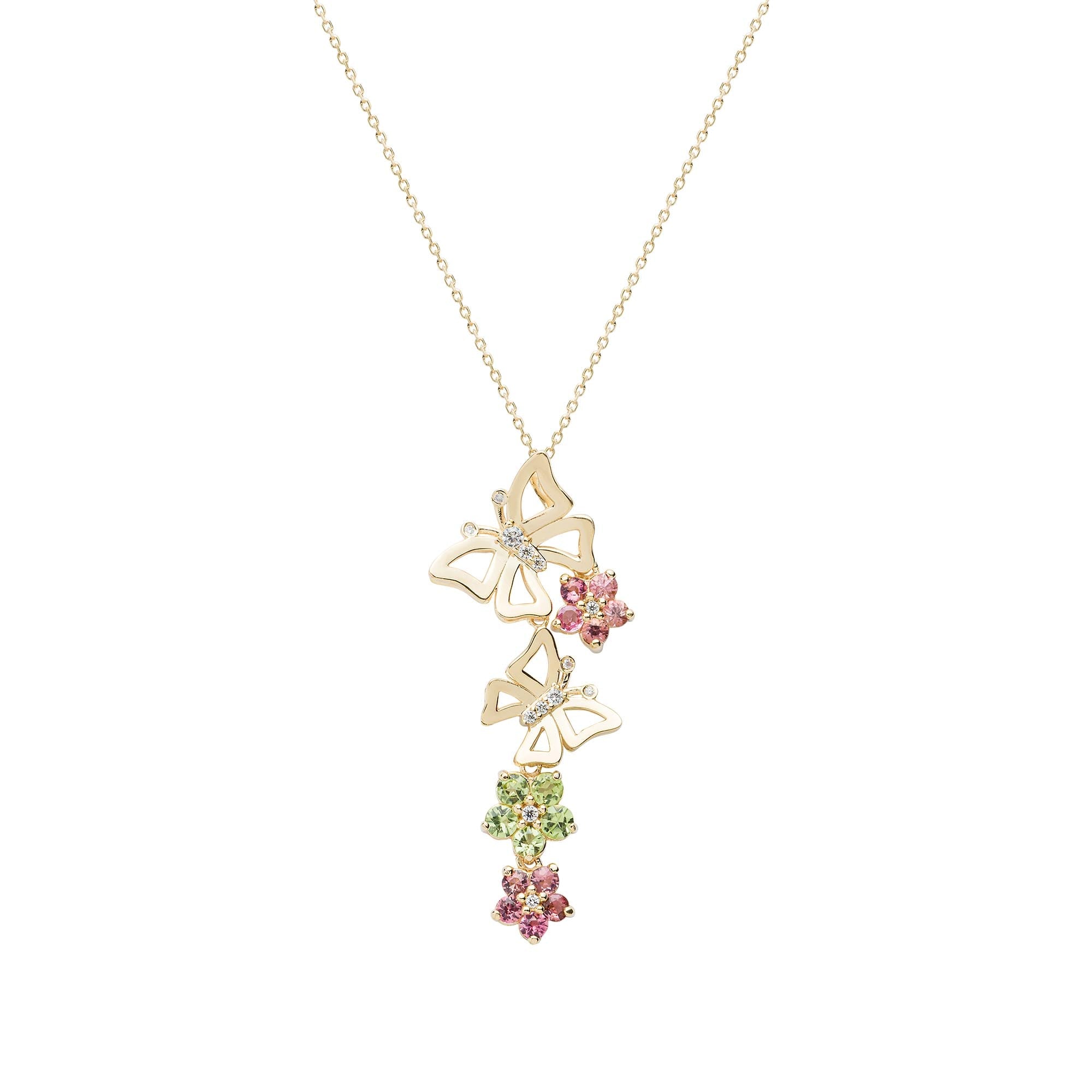 Butterfly Necklace (1327) - Pink Tourmaline, Peridot / YG
