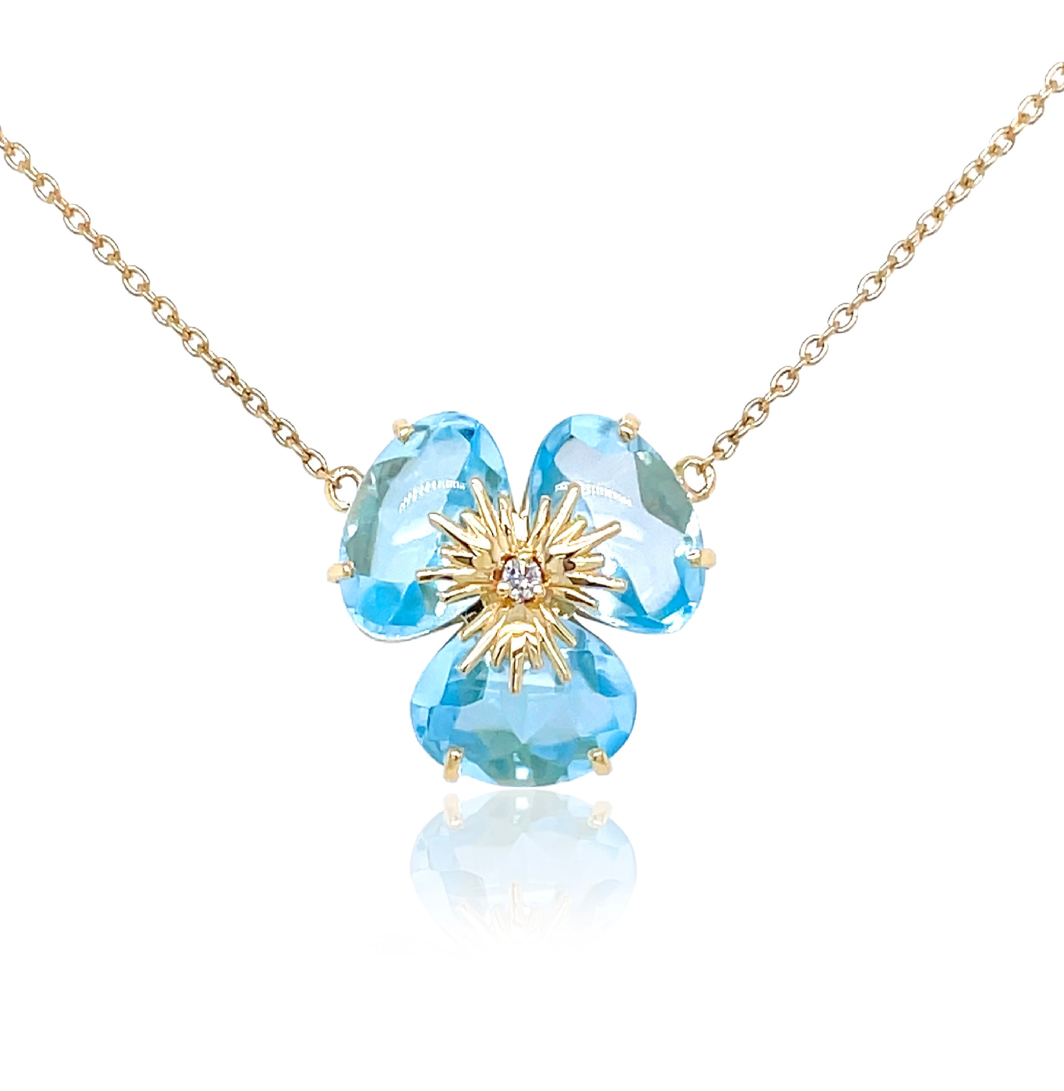 18k Pensée Necklace - Blue Topaz / YG (medium)