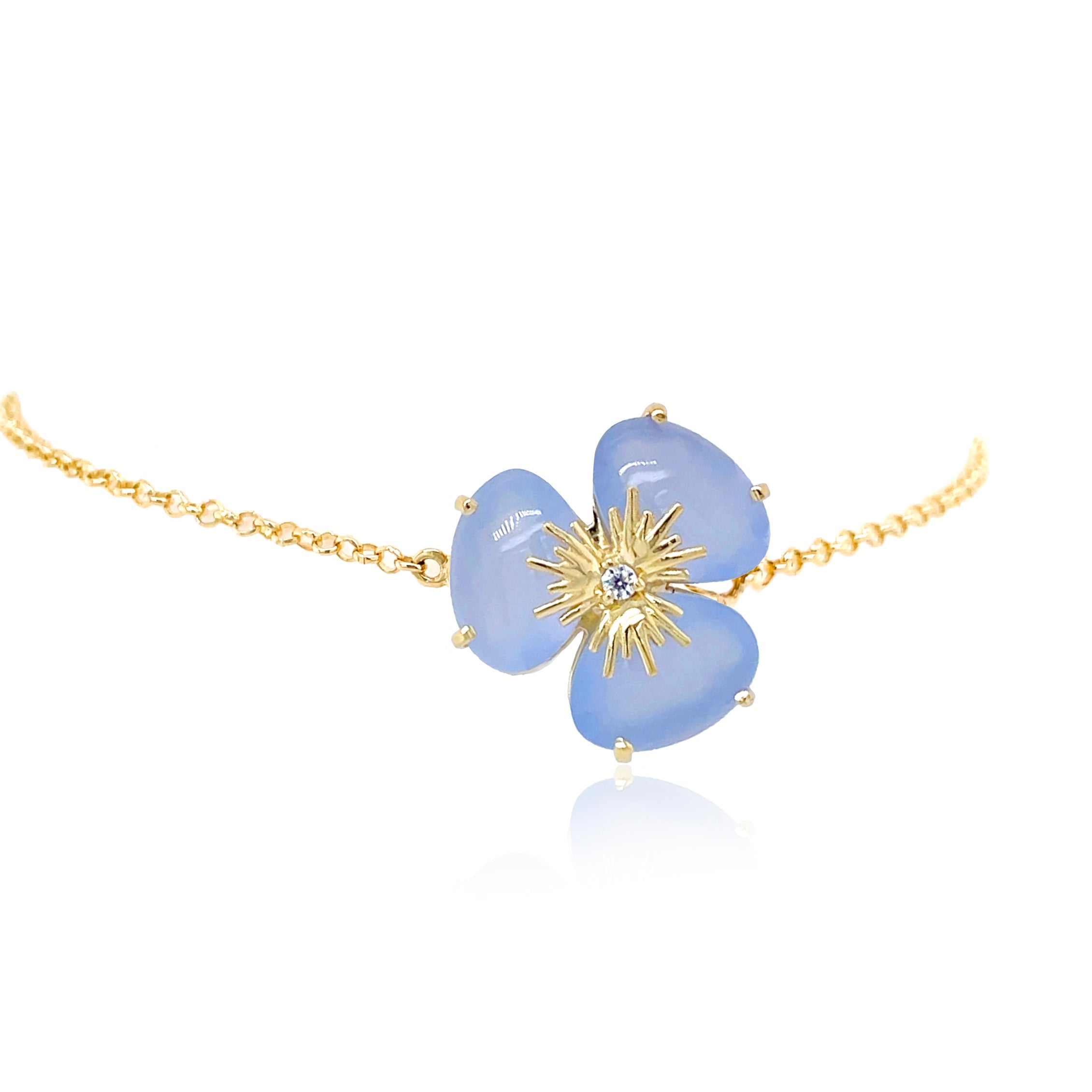 18k Pensée Bracelet - Blue Chalcedony / YG (Small)