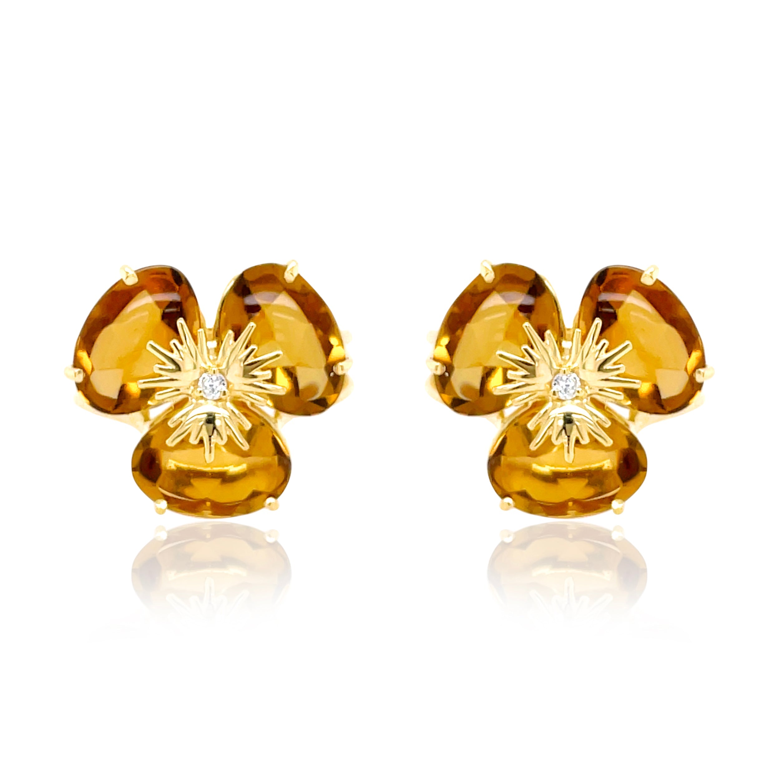 18K Pensée Earrings - Champagne Citrine / YG (medium)